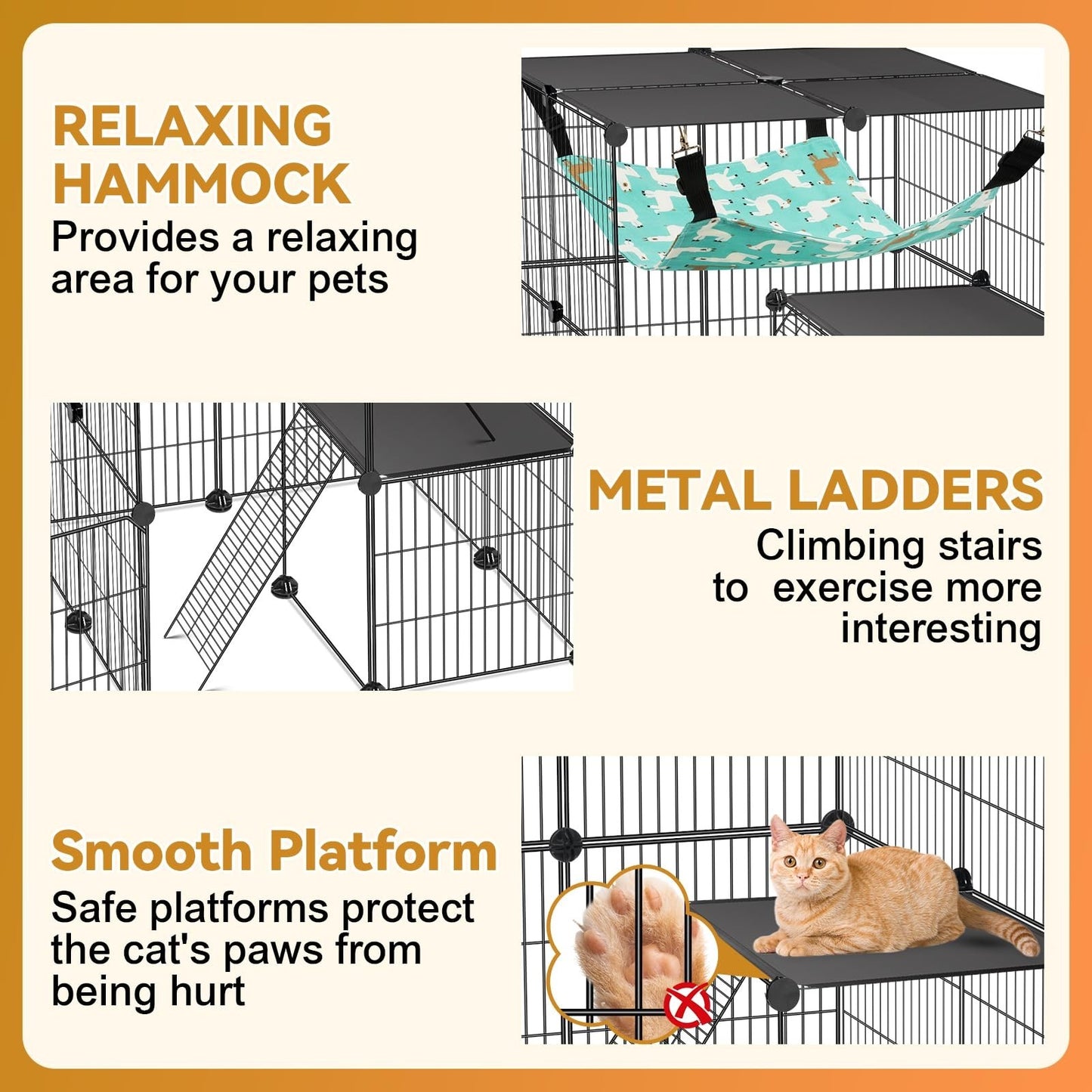 4 Tier Cat Cage Enclosure Playpen   Indoor/Outdoor Metal Kennel with Hammock, 2x2