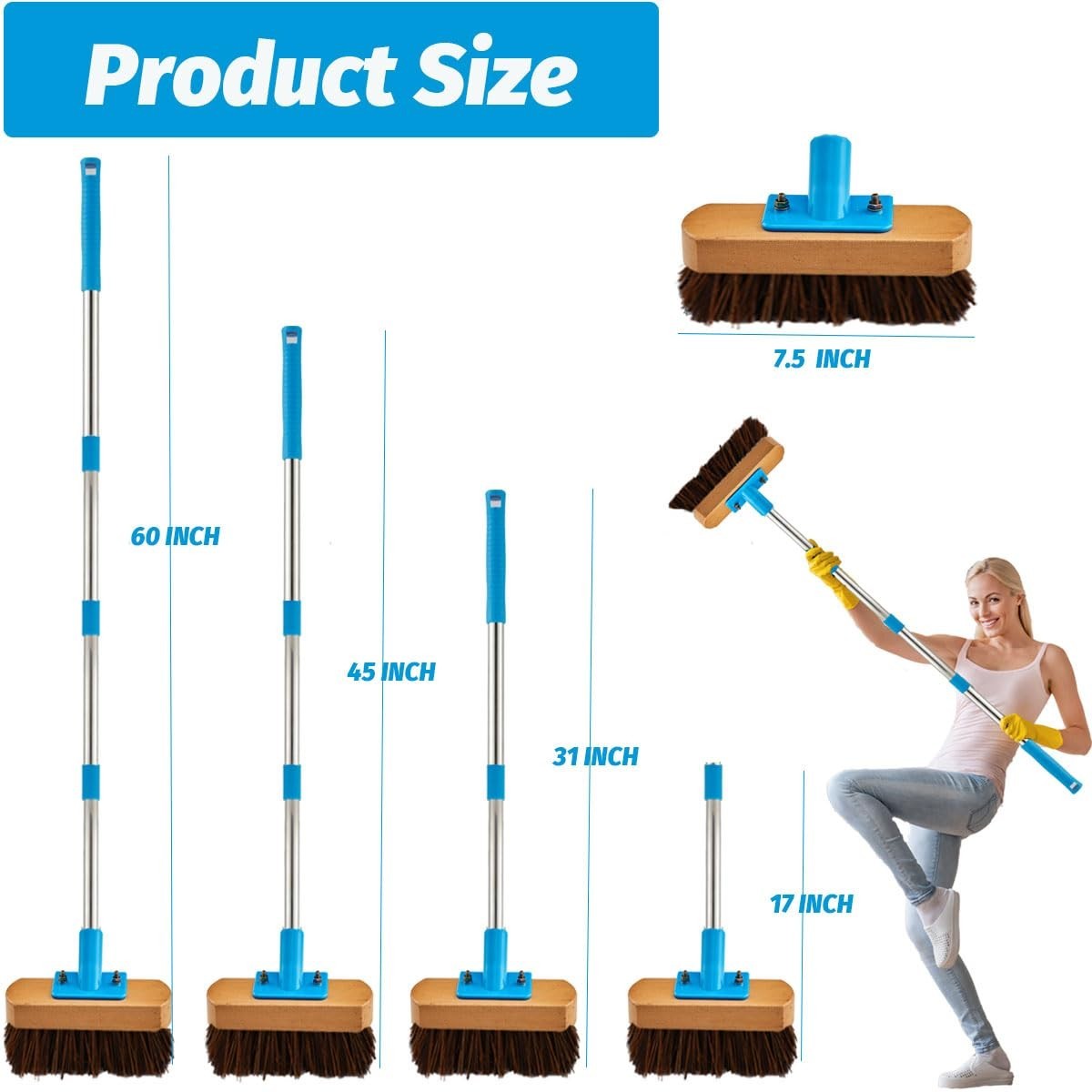 Long Handle Floor Scrub Brush for Deck, Patio, Garden & Sidewalk Cleaning2
