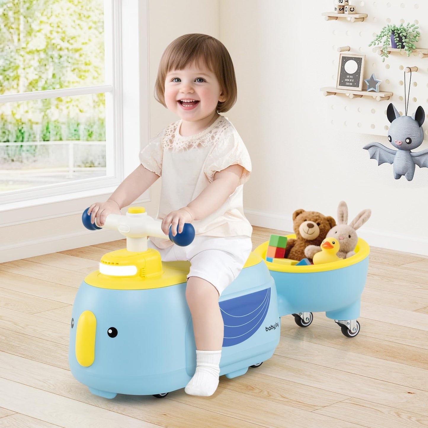 2-in-1 Ride-On Scooter with Trailer, Lights, Music & Storage - Kids Toy for 1+ Y2