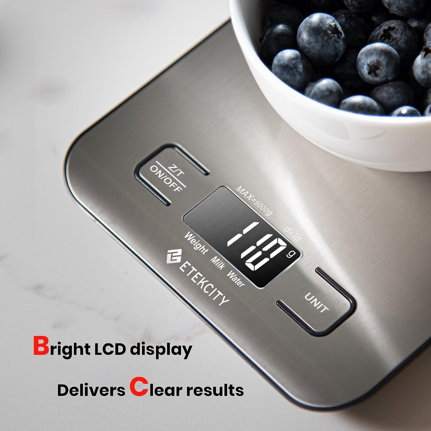 Digital Kitchen Scale   11lb Capacity, Grams/Ounces, Tare Function, Stainless St3