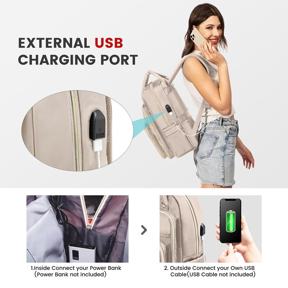 Stylish Water Resistant Laptop Backpack for Women, USB Charging, Travel Work Bag5