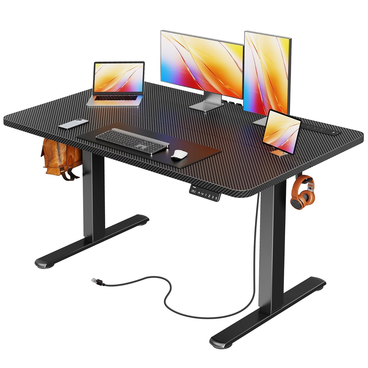Height Adjustable Electric Standing Desk with USB-C & Power Outlets, 47x24" - Si1