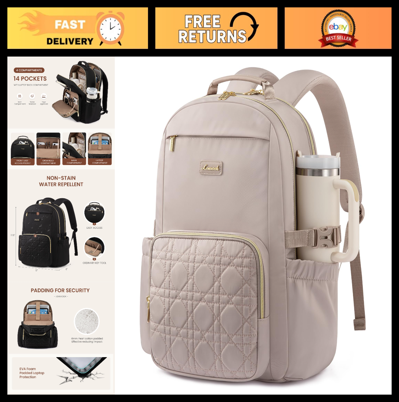 Stylish Waterproof Laptop Backpack for Women, 15.6" Large Capacity, Travel Purse0