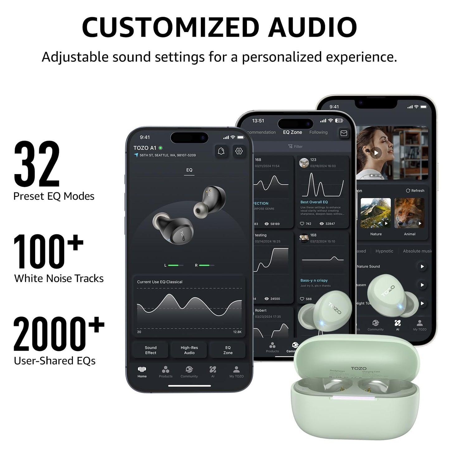 Wireless Earbuds Bluetooth 5.3, IPX5 Waterproof, AI Call Mics, Premium Sound, Ch4