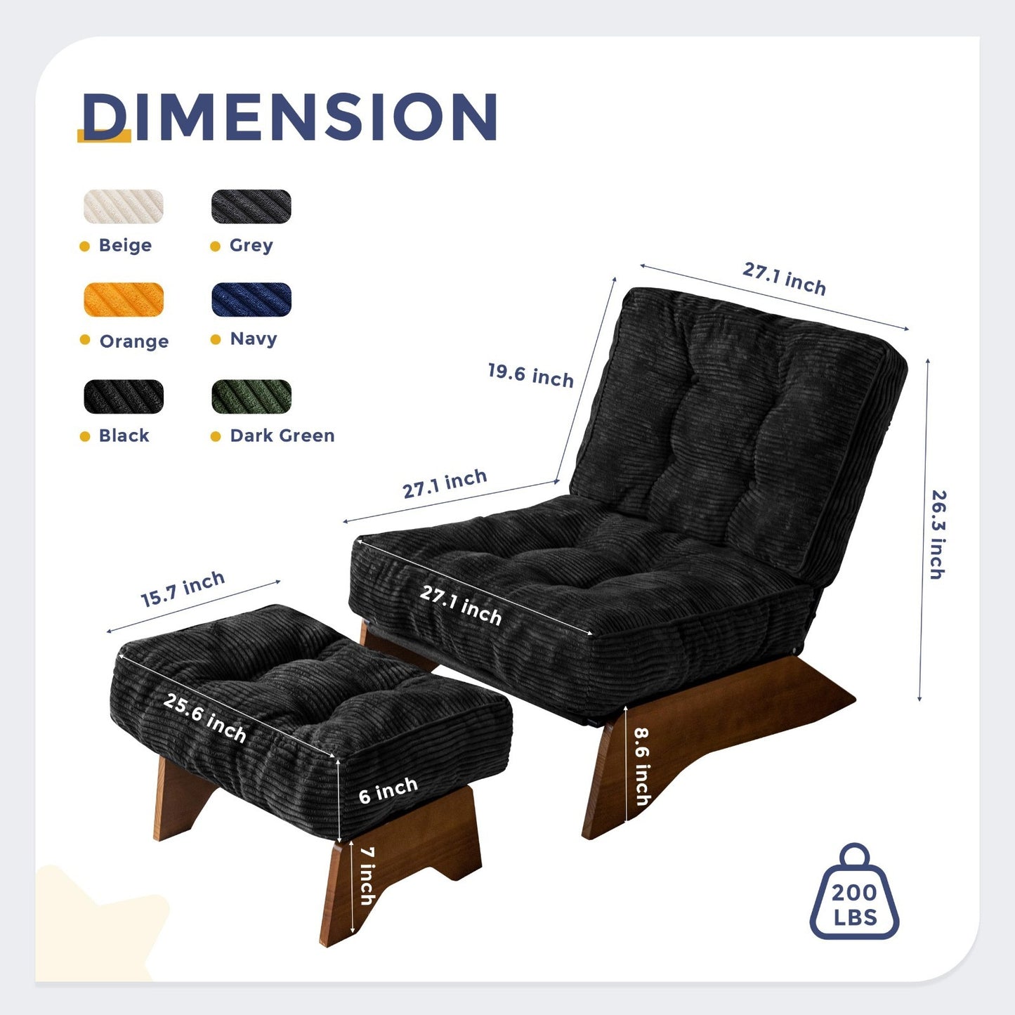Cozy Tufted Accent Chair & Ottoman Set, Adjustable Backrest, Modern Recliner for2