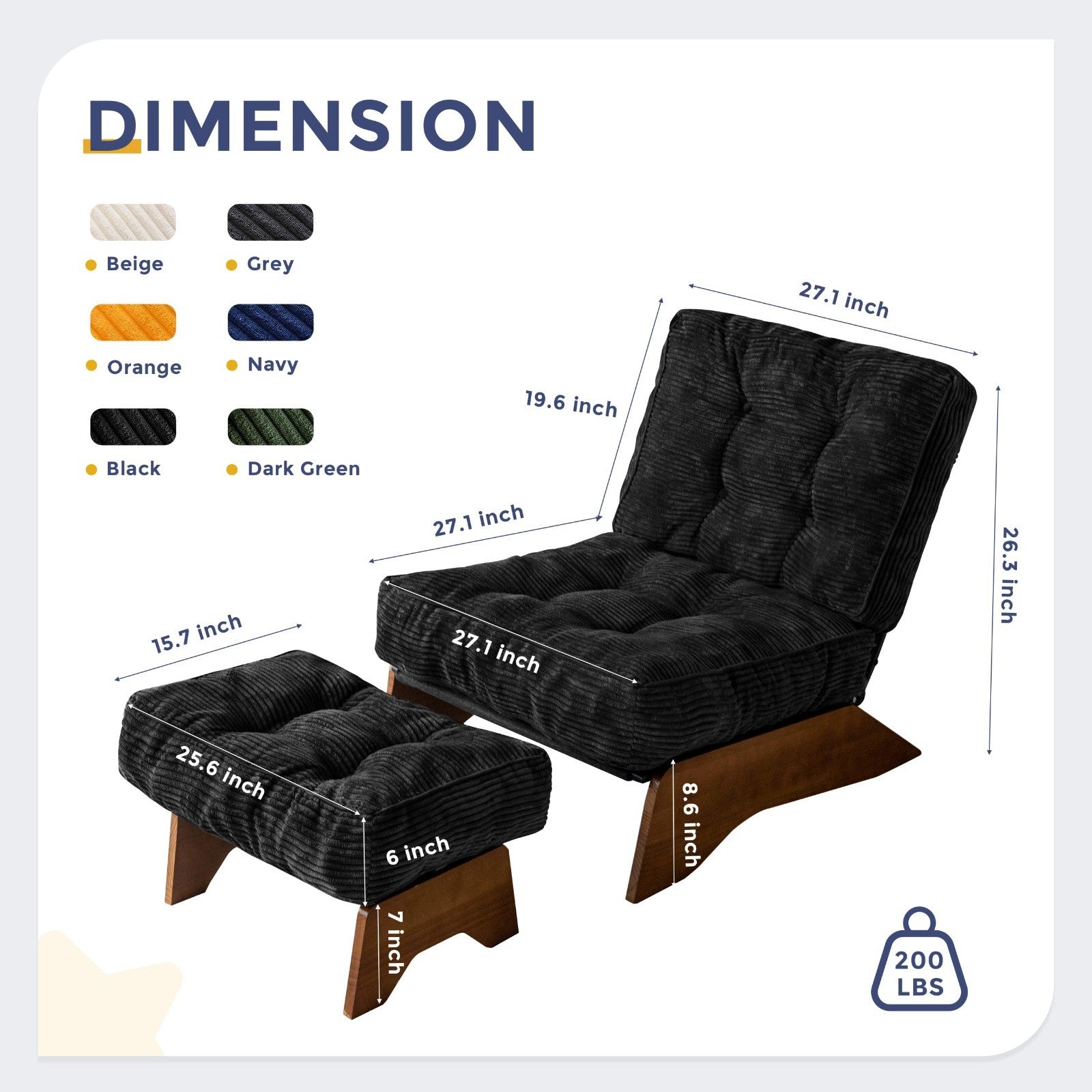 Cozy Tufted Accent Chair & Ottoman Set, Adjustable Backrest, Modern Recliner for2
