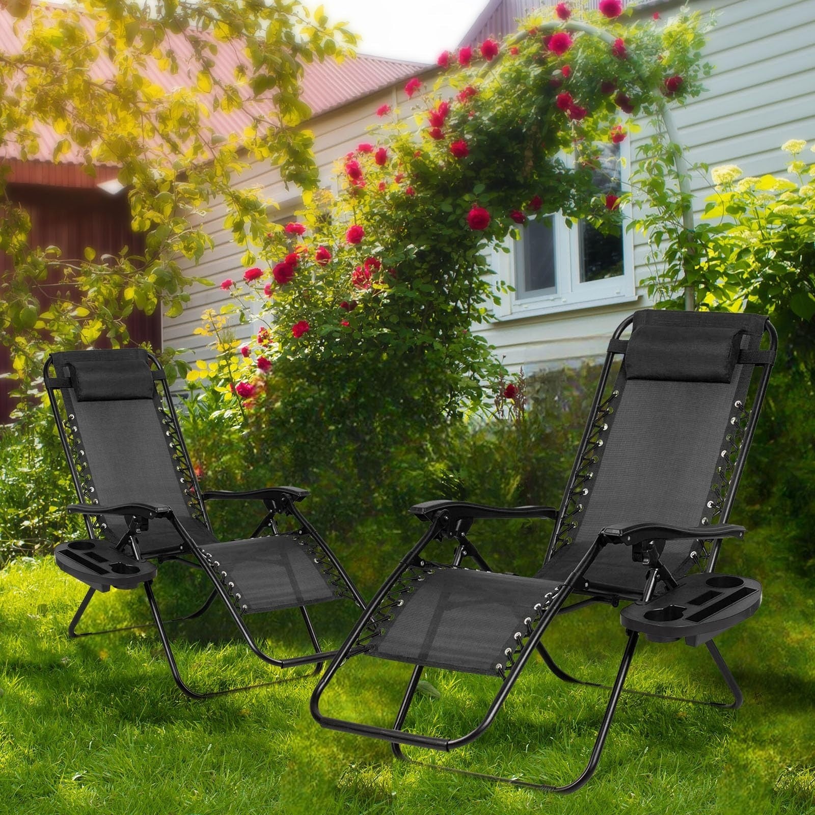Set of 2 Adjustable Zero Gravity Lounge Chairs   Relaxing Patio Recliners with P9