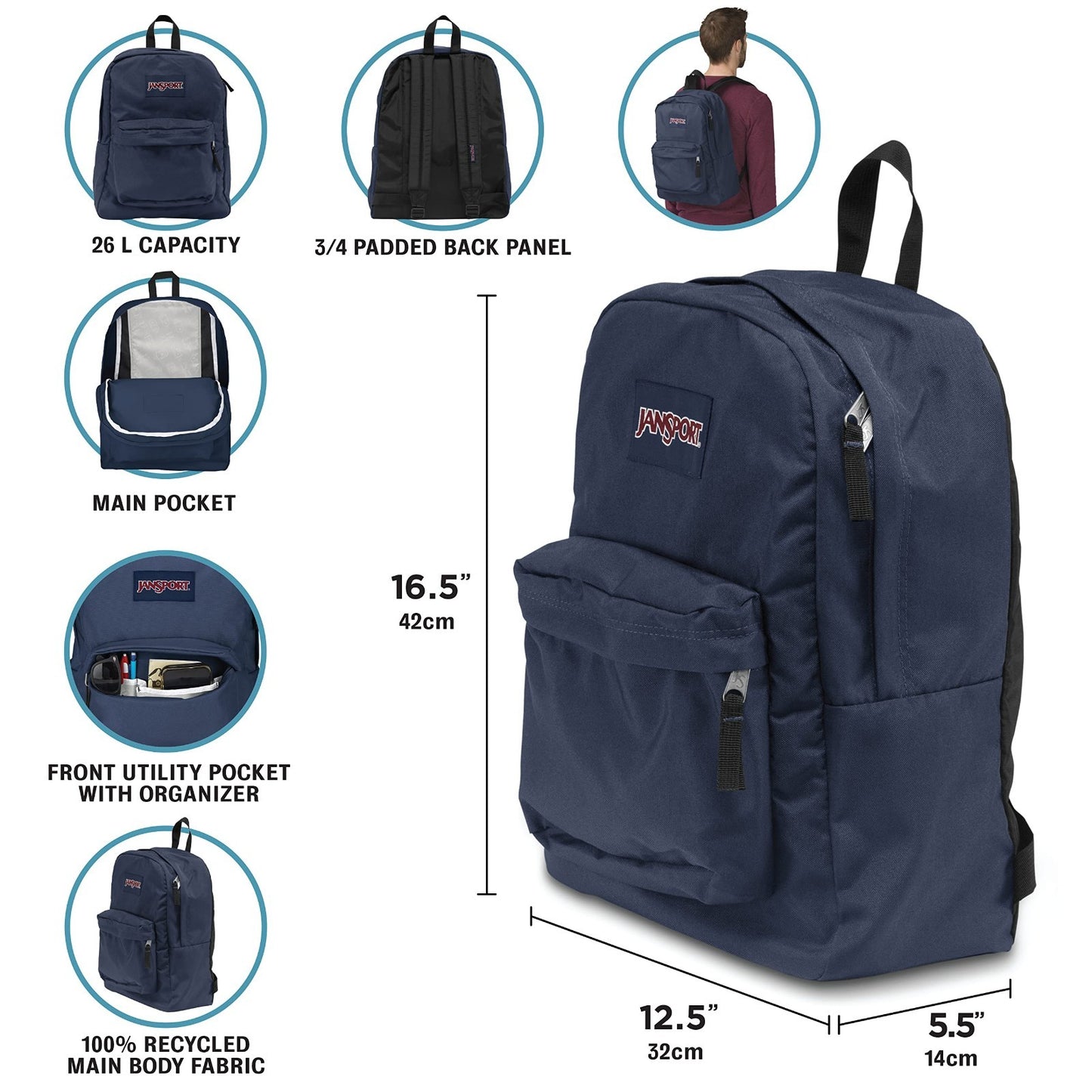 Durable Lightweight Backpack   1 Main Compartment, Front Utility Pocket   Blue D3