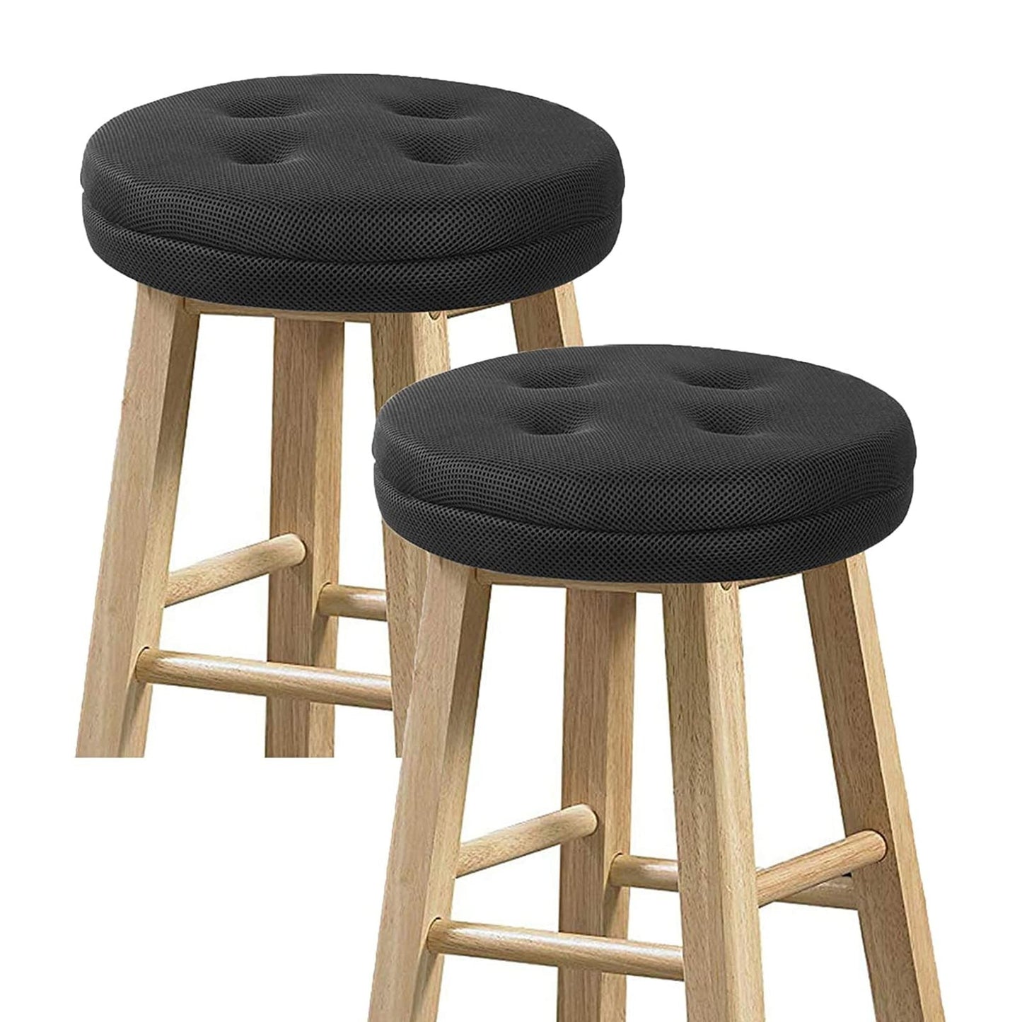 Set of 2 Round Bar Stool Cushions, Breathable Black Seat Covers, 12" Diameter1