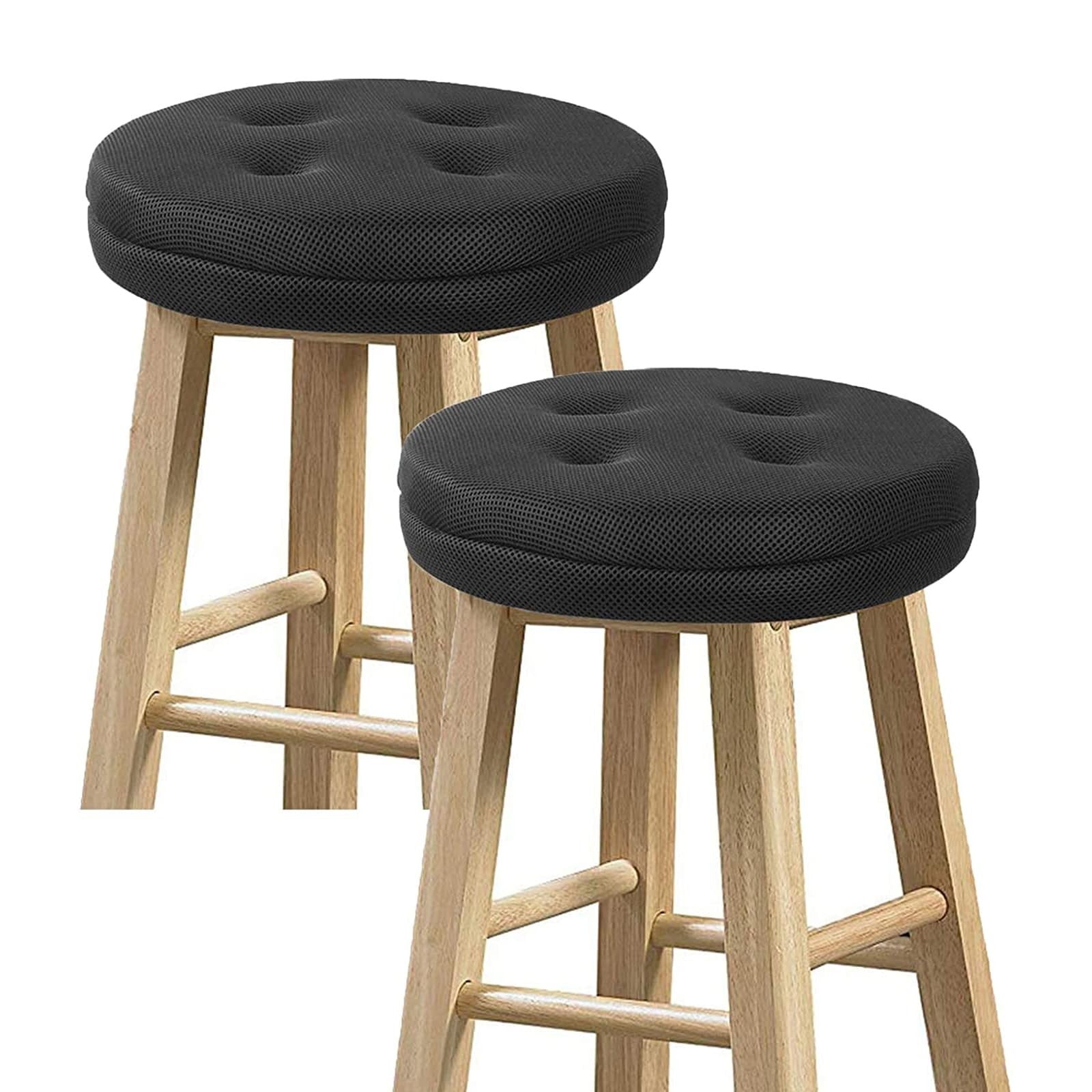 Set of 2 Round Bar Stool Cushions, Breathable Black Seat Covers, 12" Diameter1