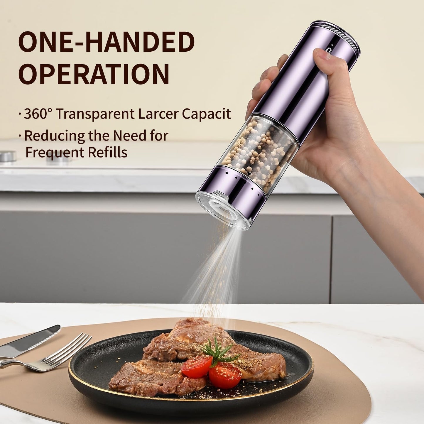 Electric Rechargeable Salt & Pepper Grinder Set   Automatic, Adjustable Coarsene6