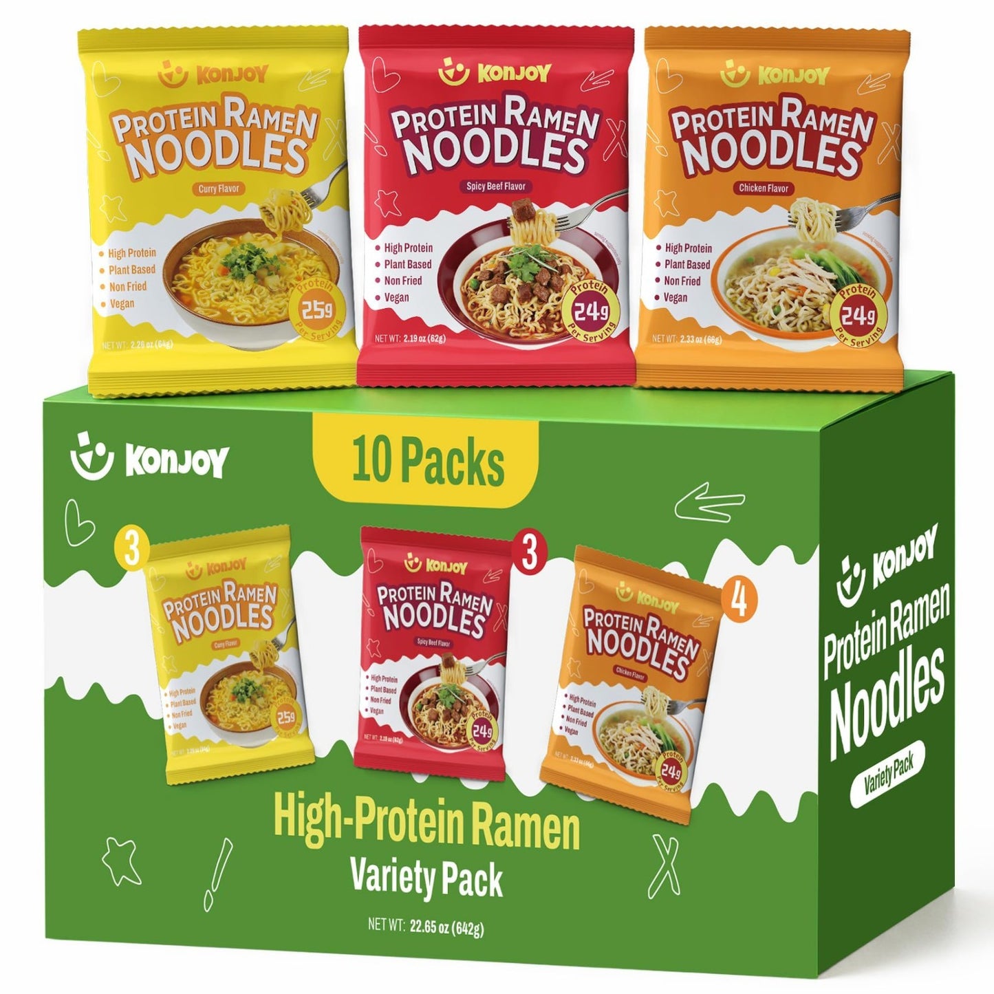 Vegan Protein Ramen Noodle Variety Pack - 10-Pack, 24g Protein, Low Fat, Instant0