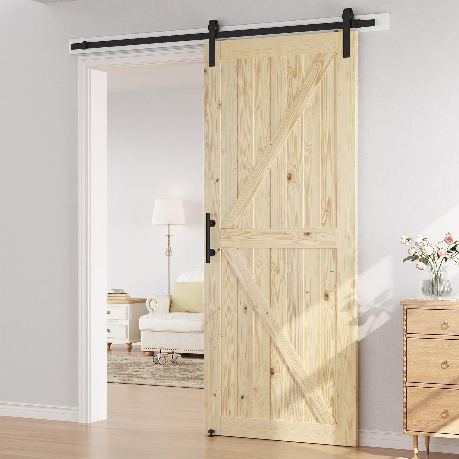 42"x96" Sliding Barn Door Kit   Unfinished Solid Spruce, DIY Assembly, Fits 38"x5