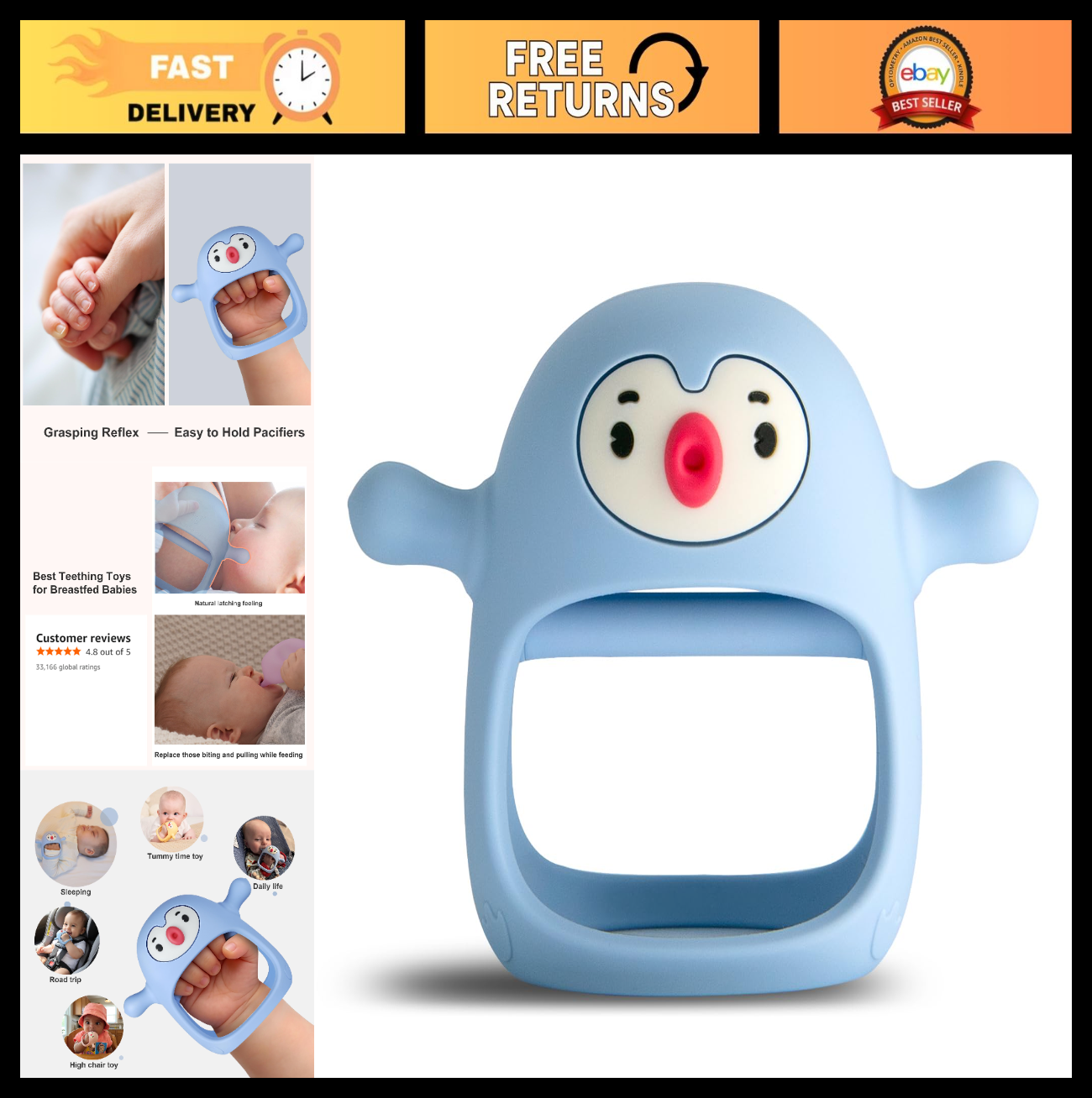 Baby Teething Toys for 0 6 Months | Soft Penguin Teether & Mittens | Teething Re0