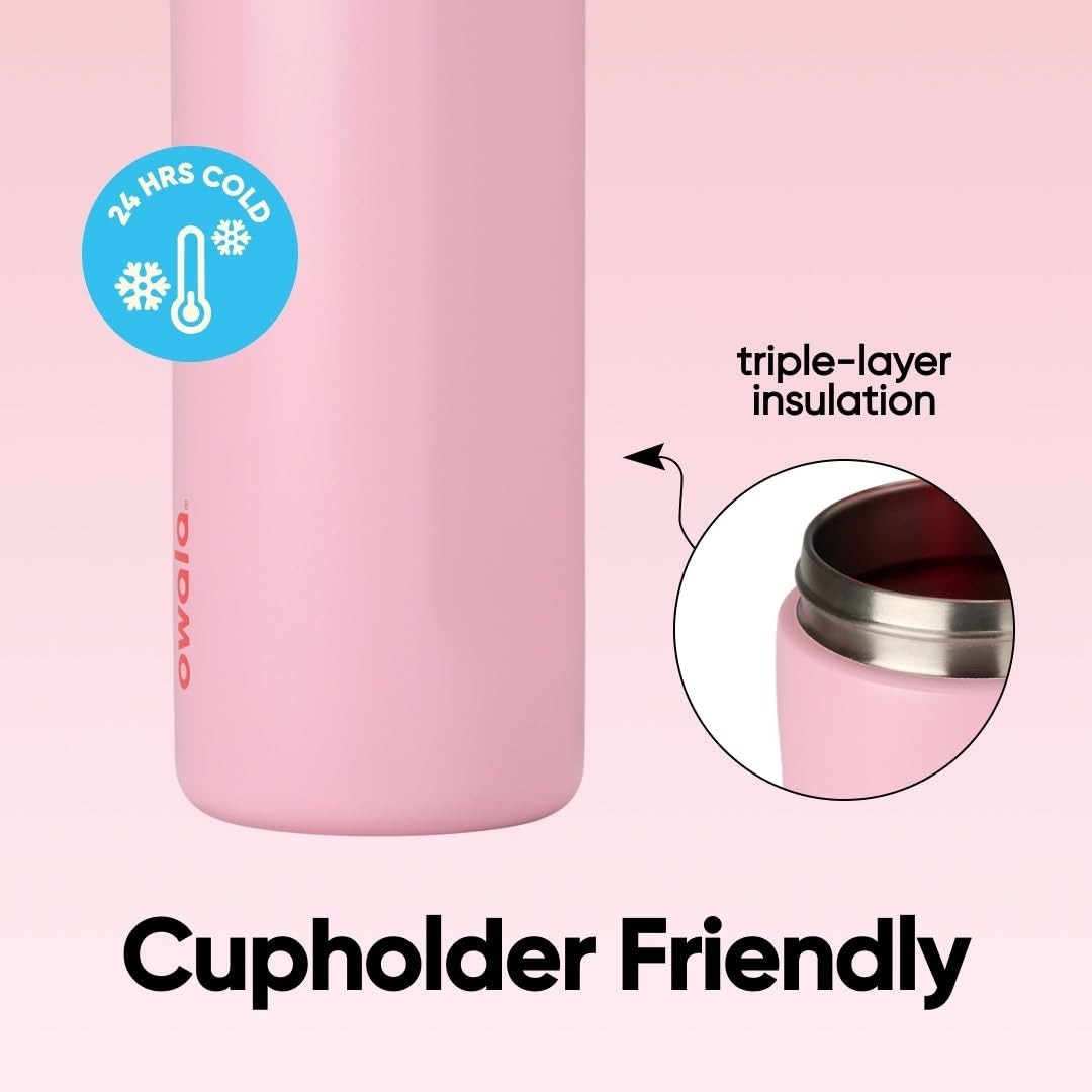 Insulated Stainless Steel Water Bottle 32oz with Straw   BPA Free, Pink for Spor3