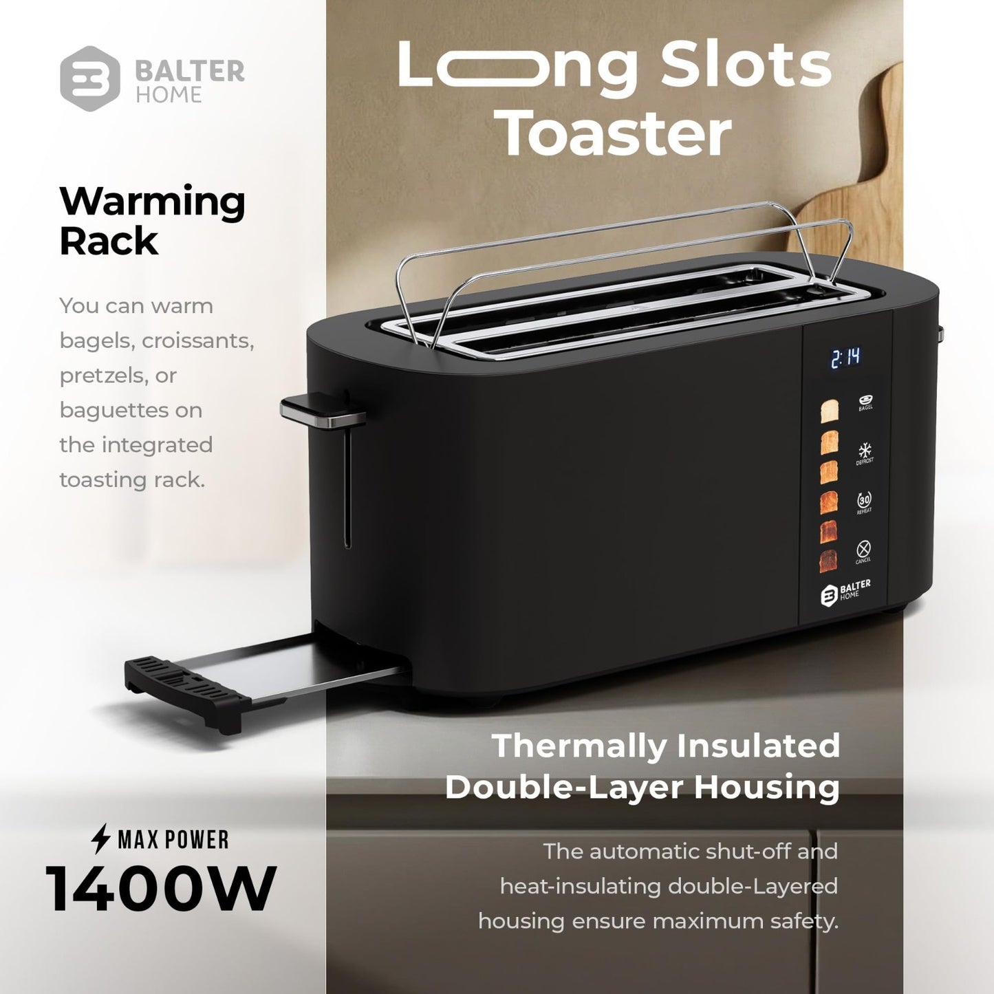 4 Slice Wide Slot Toaster with Bagel Function, Touch Screen, Stainless Steel, Ex7