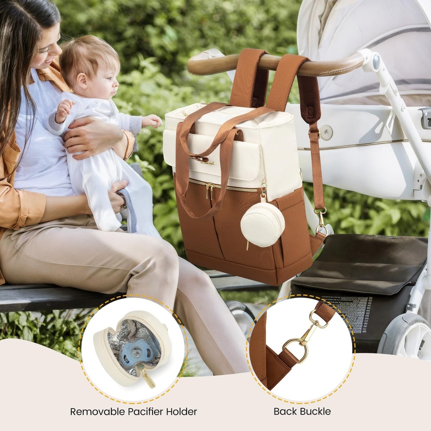 Diaper Bag Backpack Tote with Insulated Pockets & Changing Pad   Stylish & Funct3