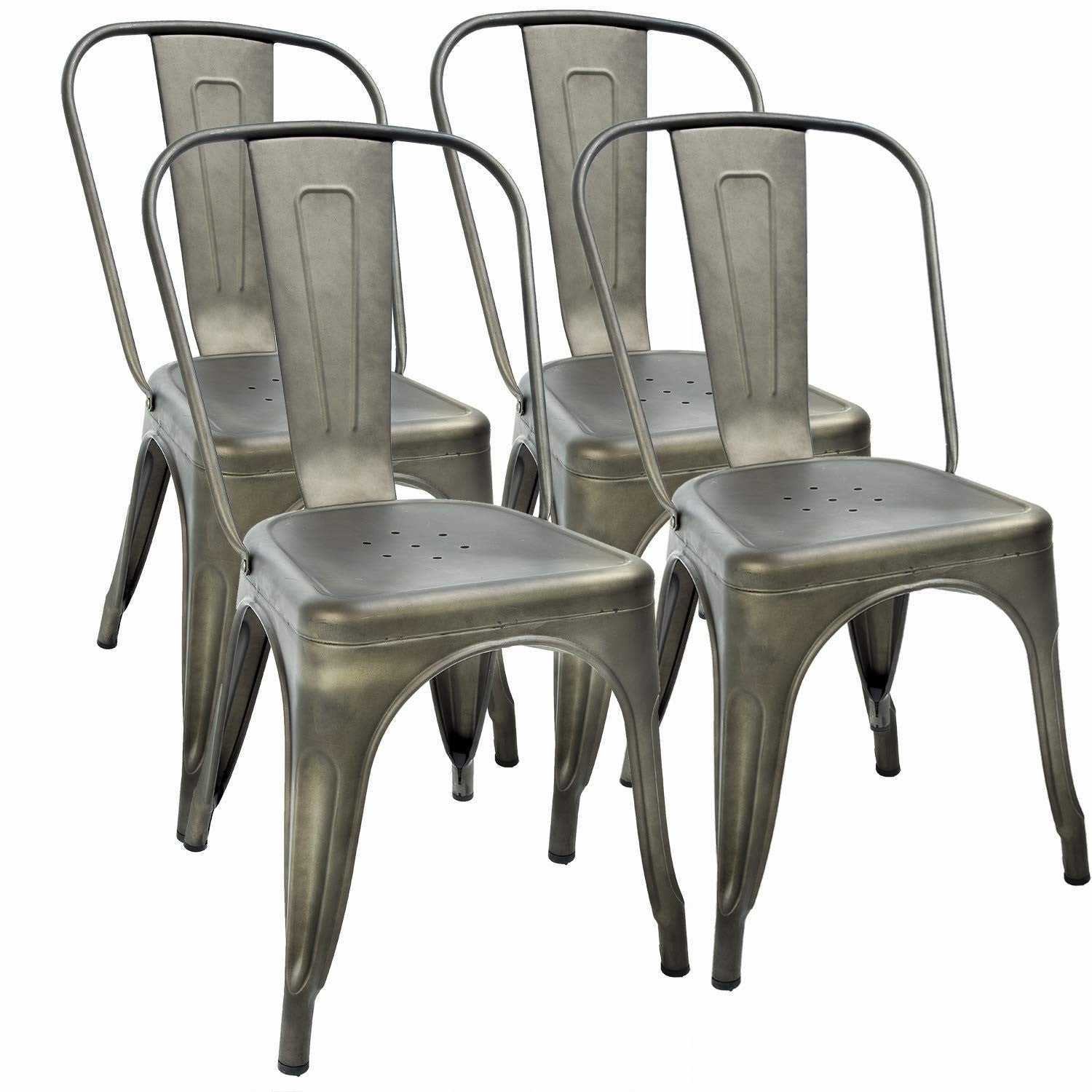 Set of 4 Stackable Metal Dining Chairs, Bronze, 330lbs Load, Indoor/Outdoor, Non1