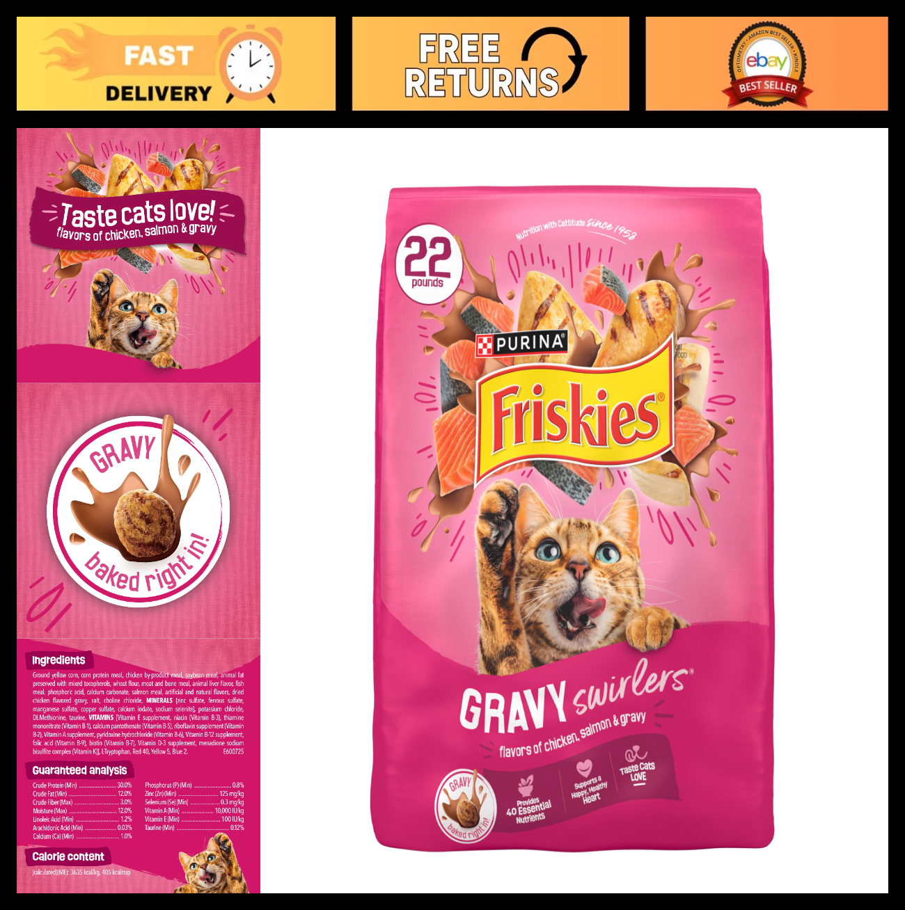 Savory Gravy Swirlers Dry Cat Food   Chicken & Salmon Flavor   22 lb Bag0