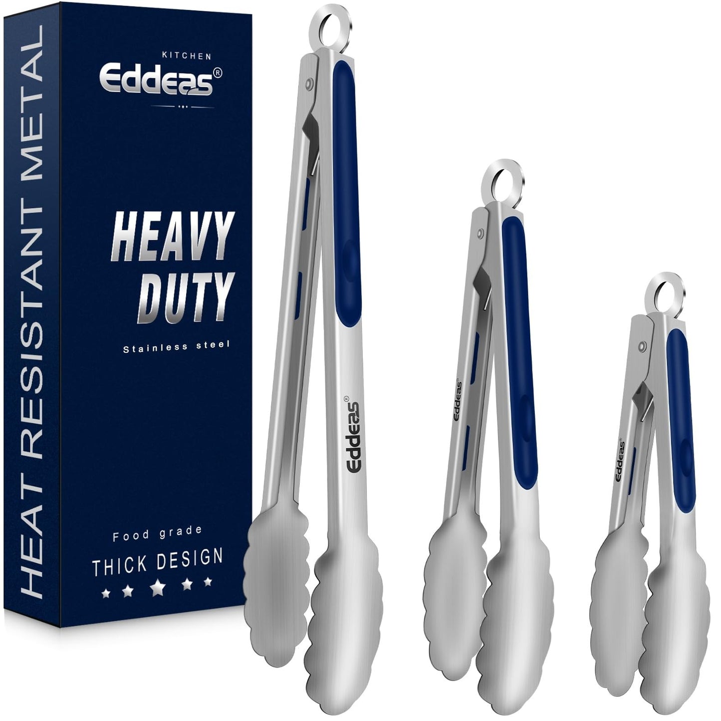 Heat Resistant Stainless Steel Cooking Tongs Set   7", 9", 12" Heavy Duty BBQ &1