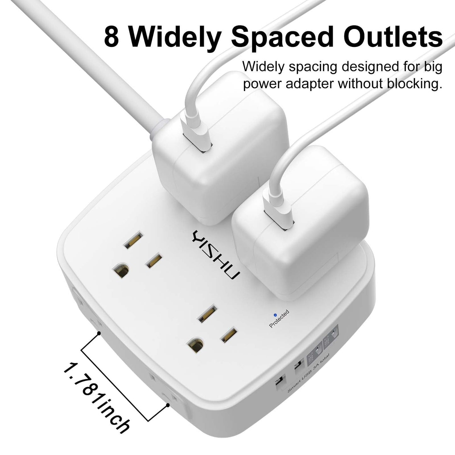 8 Outlet Surge Protector Power Strip with 4 USB Ports, 3ft Extension Cord, Wall4