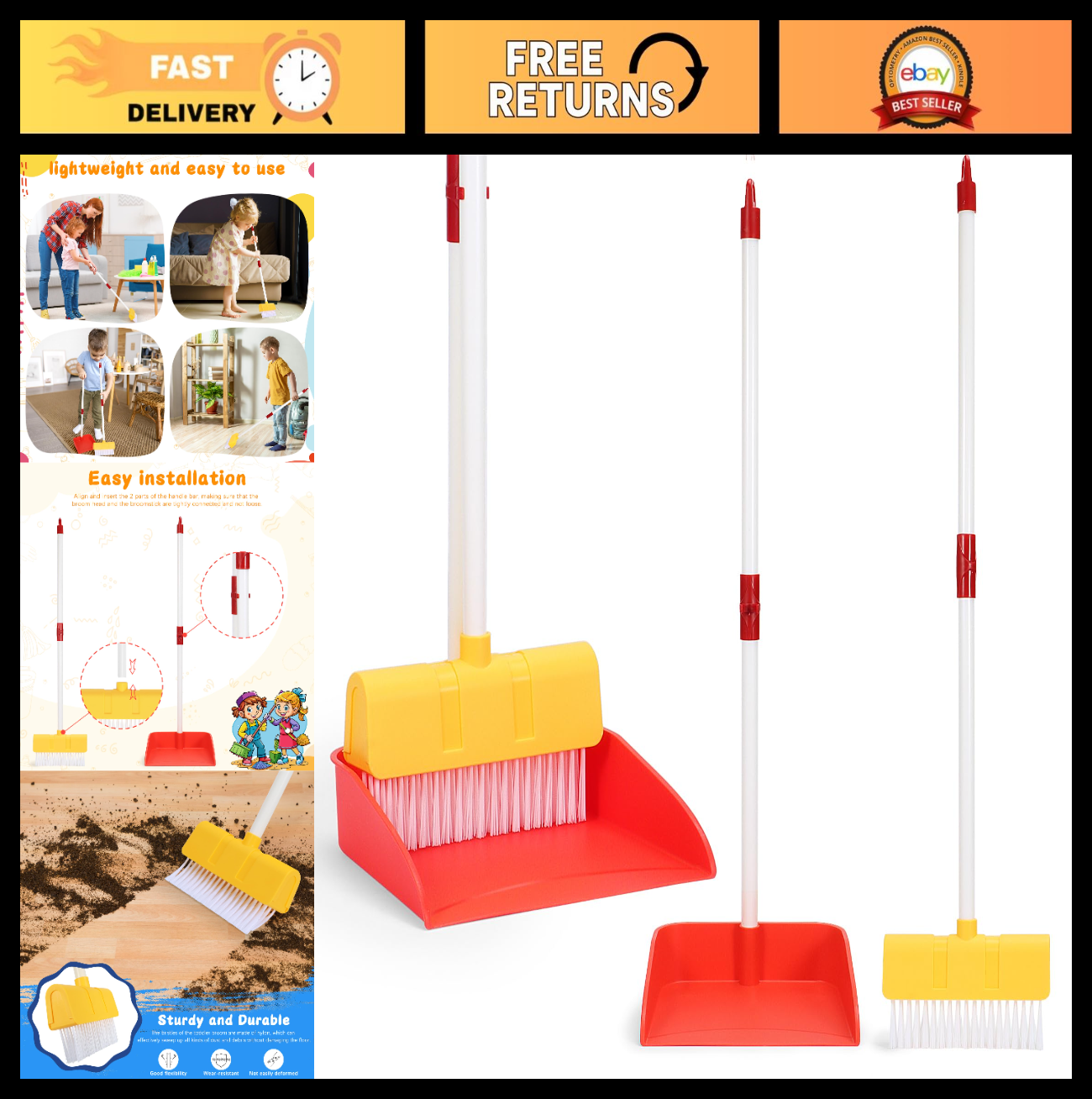 Kids Cleaning Toy Set - Broom & Dustpan for Toddlers, 2PCS Role Play Chores, Age0