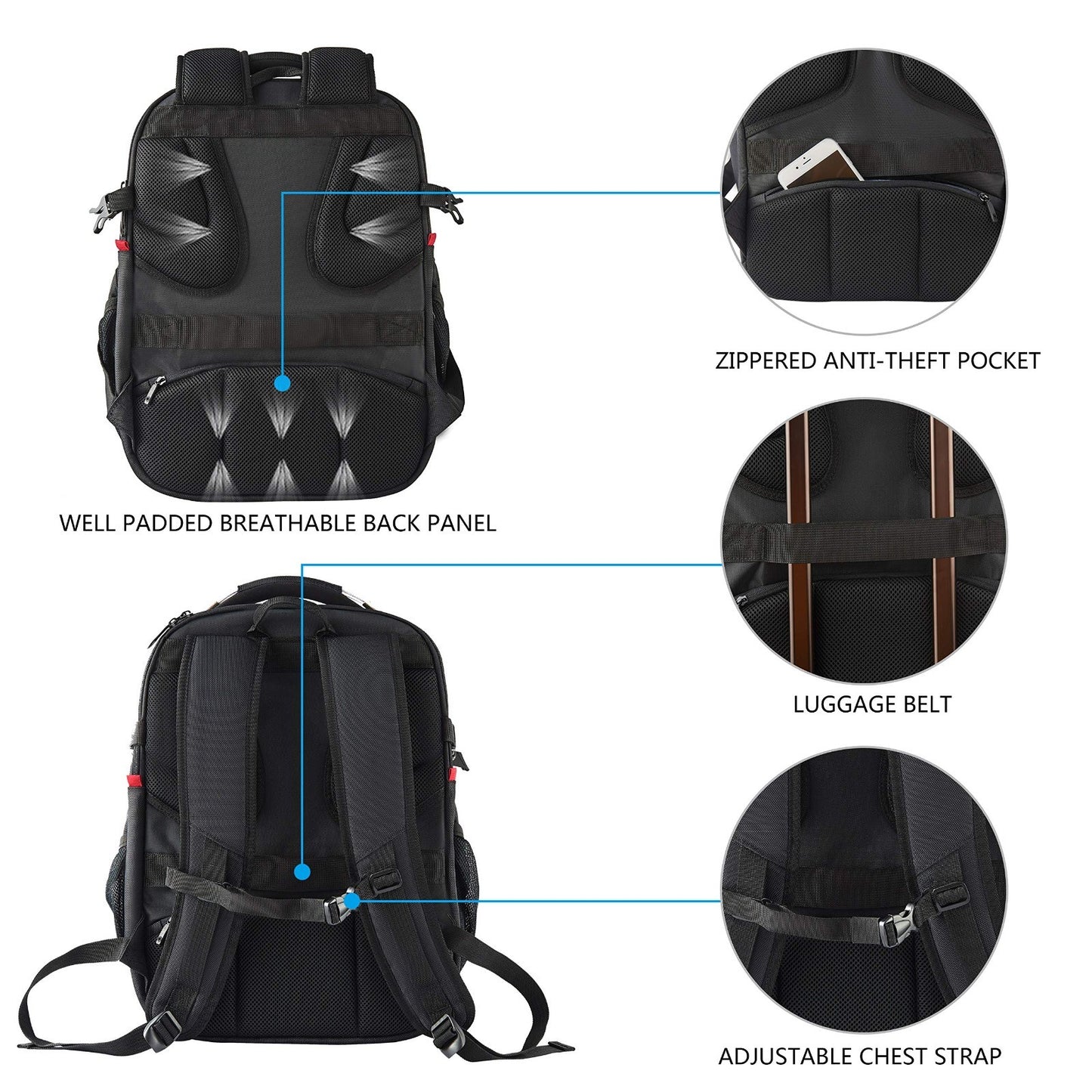 17.3" Travel Laptop Backpack, Water Repellent Business Daypack, RFID Pockets, St7