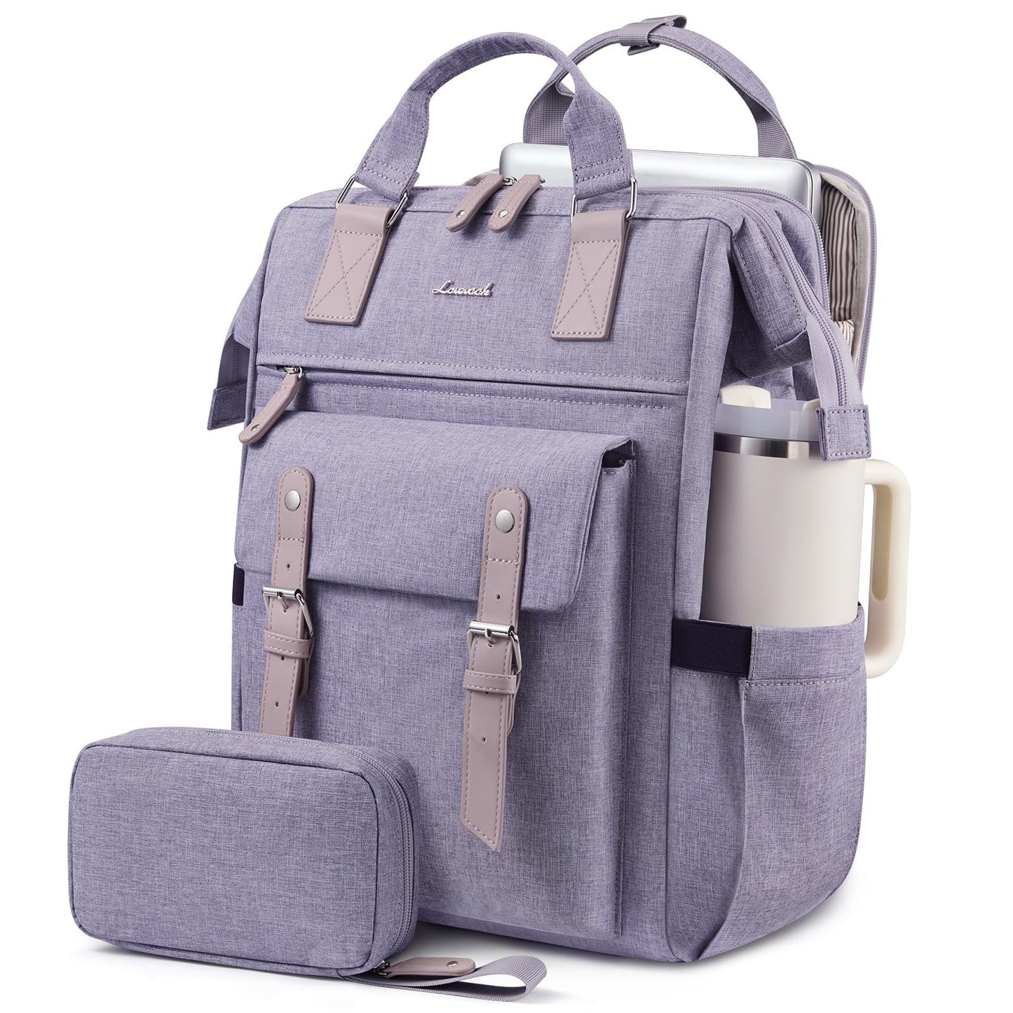 Stylish Waterproof Laptop Backpack for Women, 17.3" with Tumbler Holder, Travel1