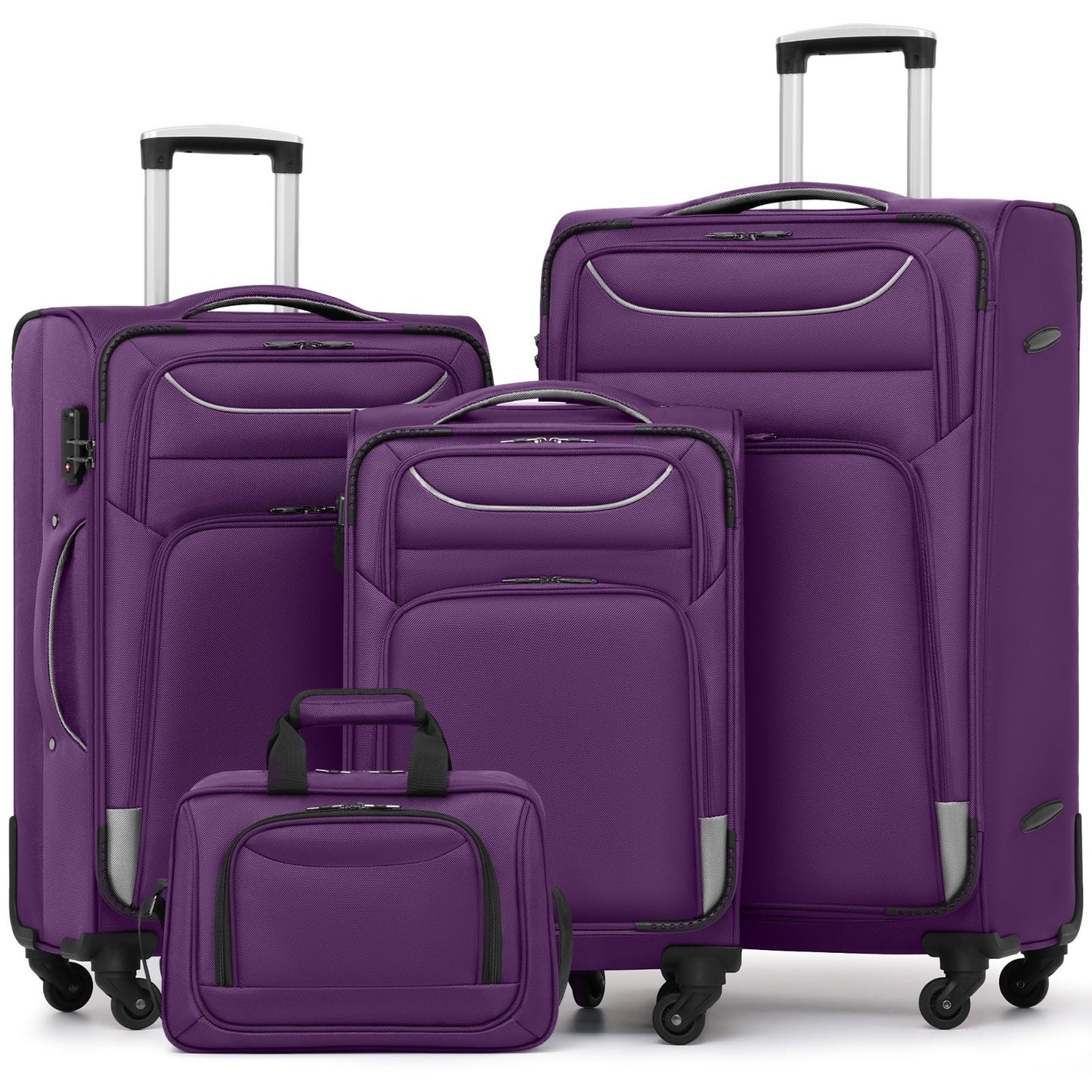 4-Piece Softshell Luggage Set with TSA Lock, Spinner Wheels, Carry-On Tote, Dura1