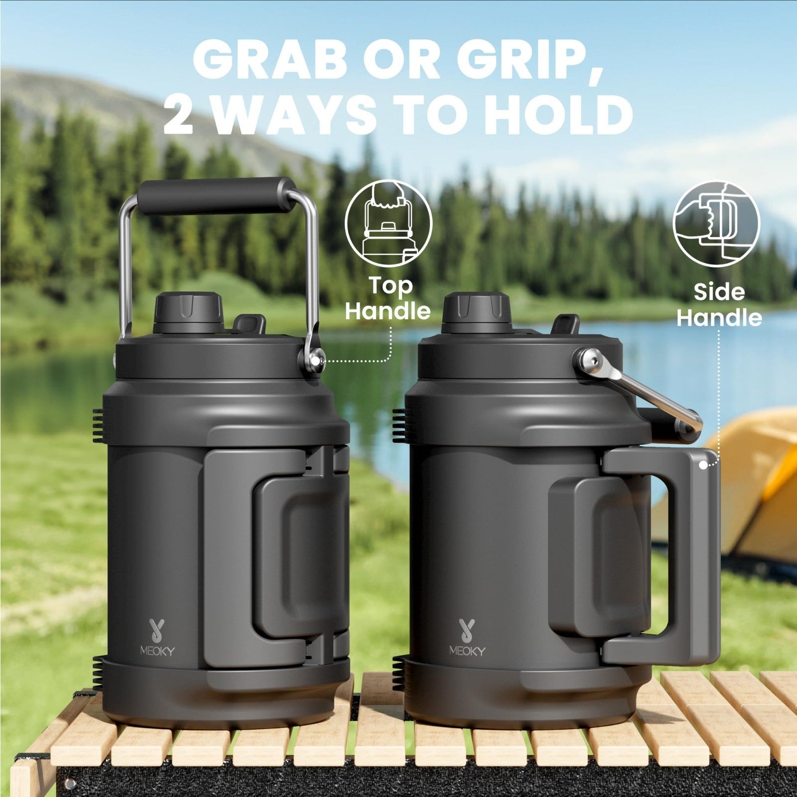 64 oz Insulated Water Bottle - Triple Wall Vacuum Jug, 2-in-1 Lid, Cold 36 Hrs,3