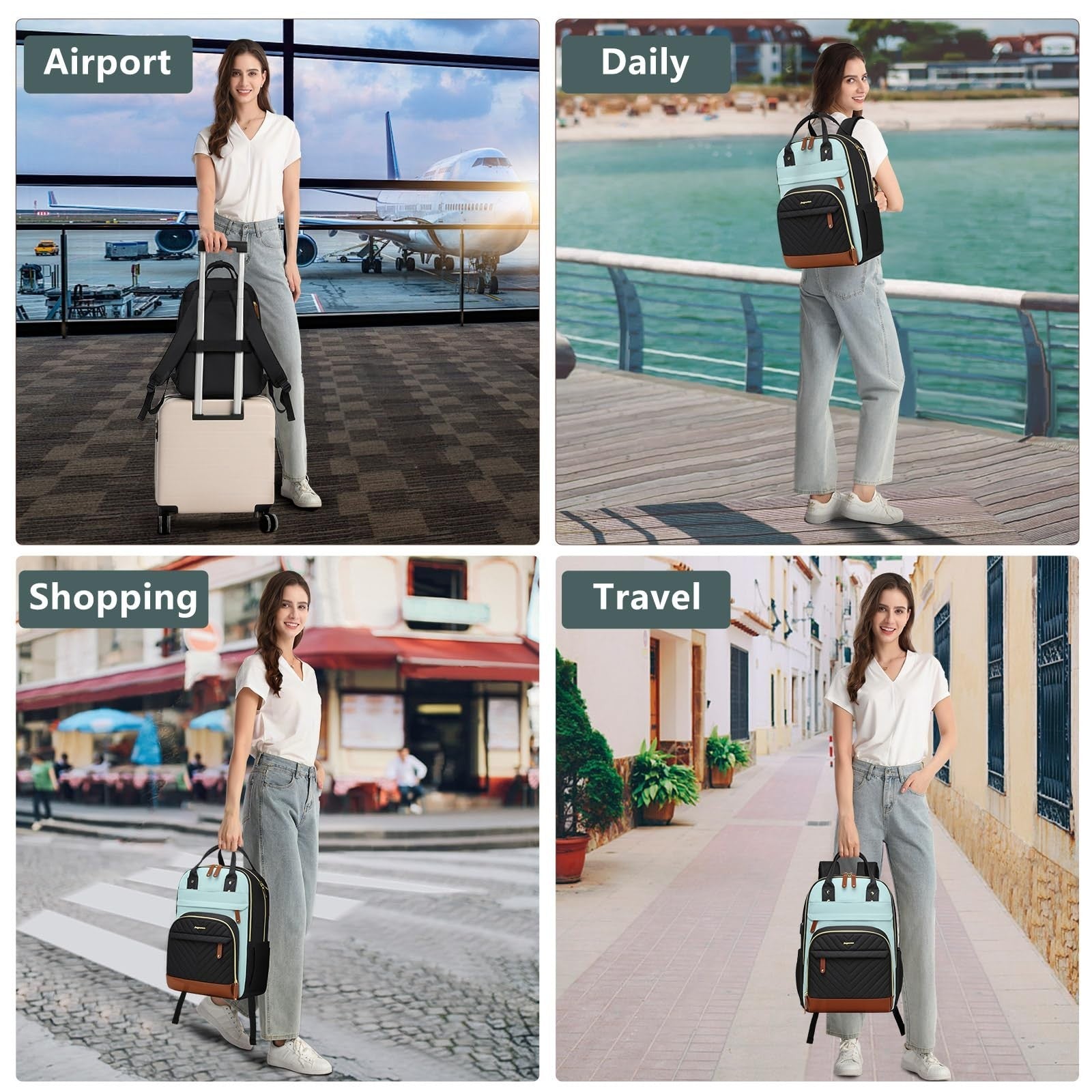 Stylish Waterproof Laptop Backpack for Women   15.6" USB Charging College Bag, A5