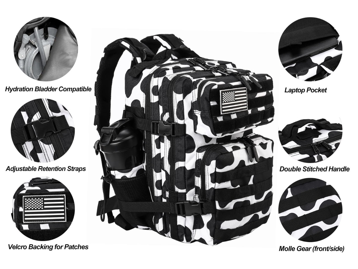 Tactical Military Backpack 25L/35L   Army Assault Rucksack with Bottle Holder, U4
