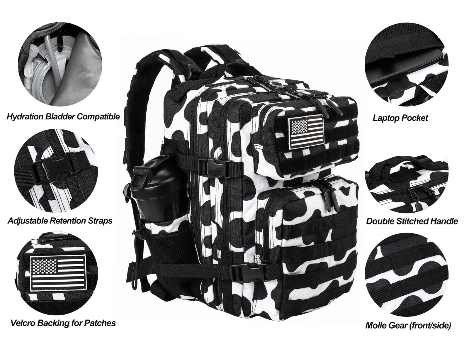 Tactical Military Backpack 25L/35L   Army Assault Rucksack with Bottle Holder, U4