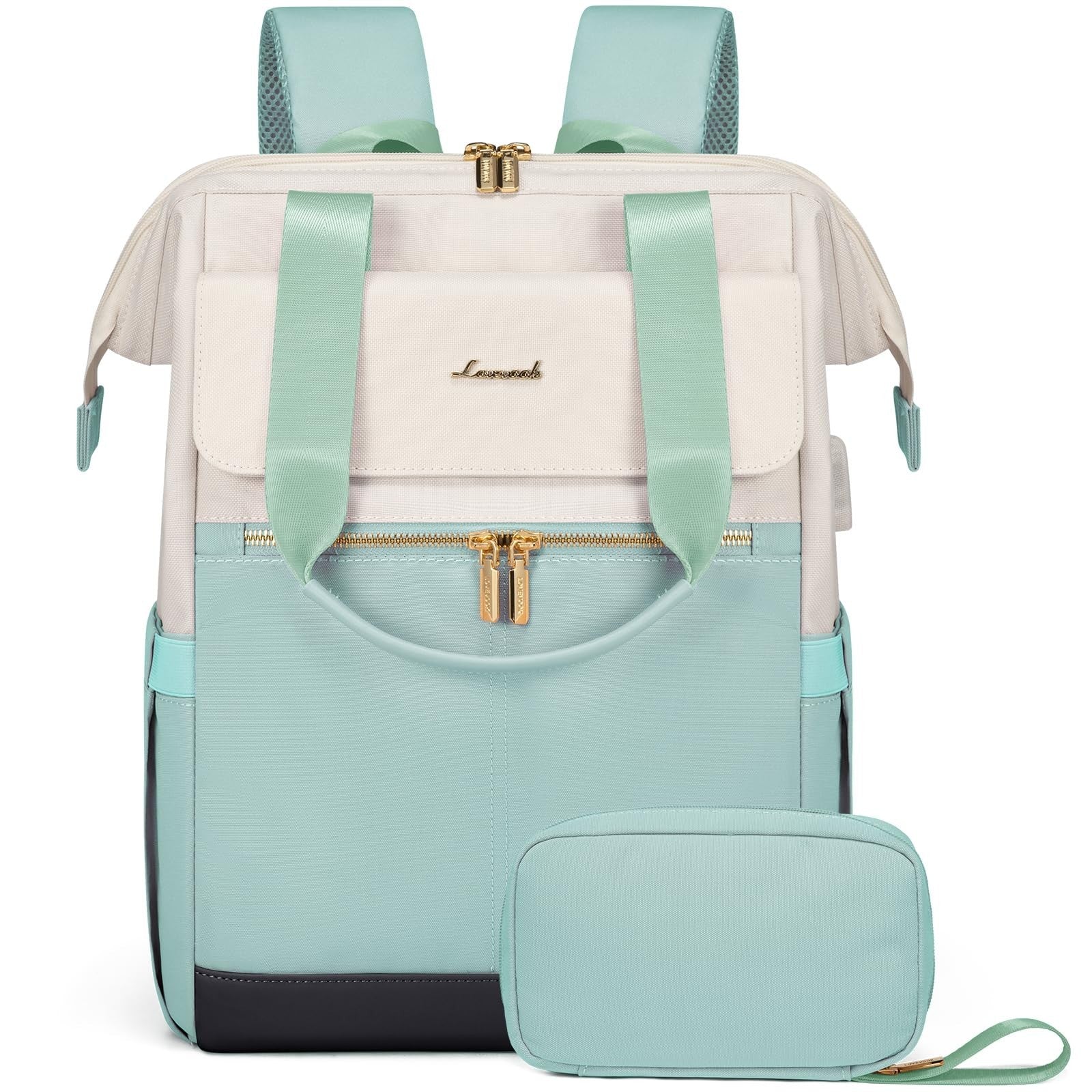 Stylish 15.6" Laptop Backpack for Women, USB Port, Waterproof Travel Bag, 2PCS1