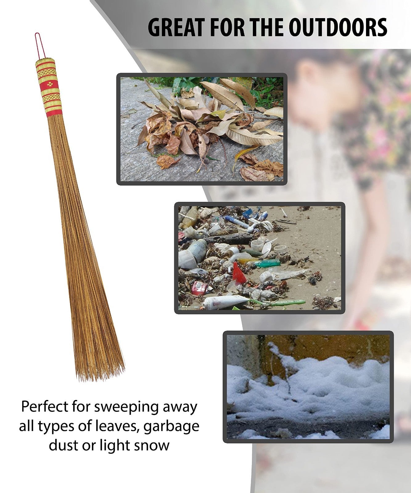 32" Heavy Duty Multi-Surface Coconut Leaf Broom - Sturdy Outdoor Cleaning Tool4