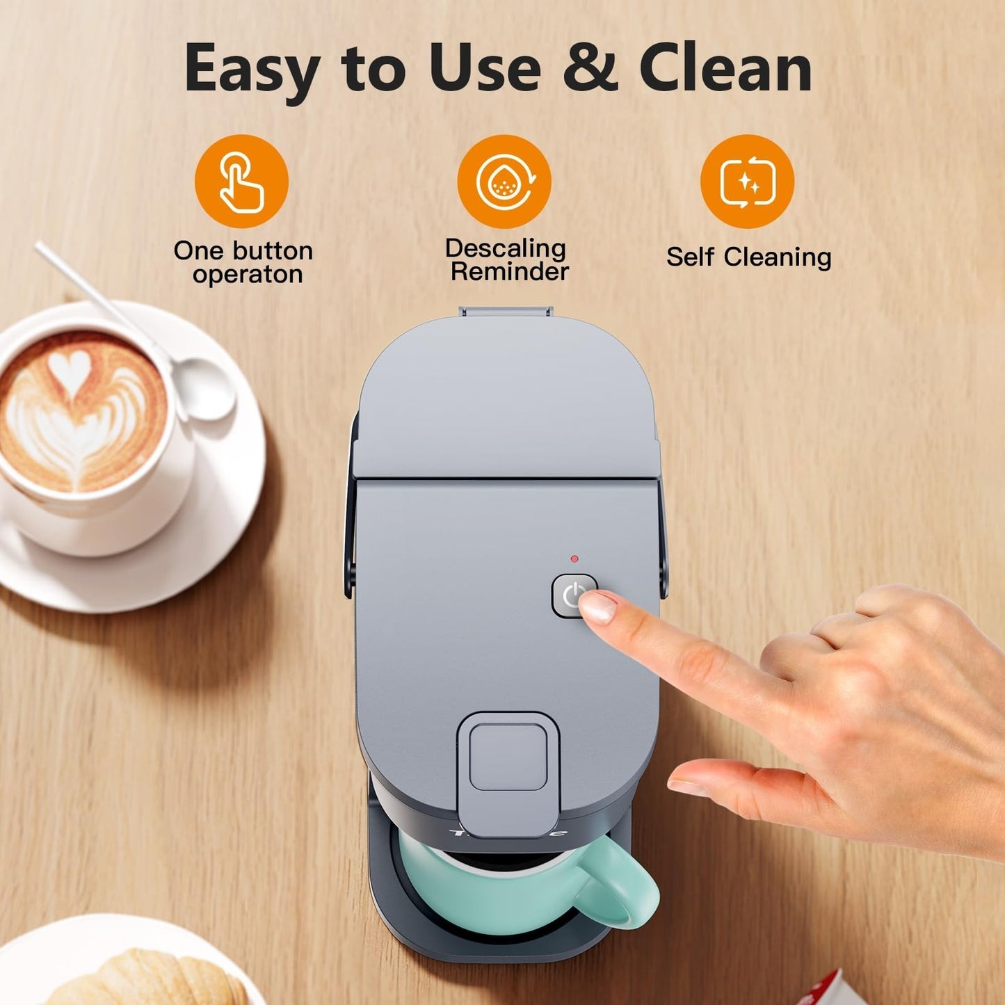 Compact Single Serve Coffee Maker for K Cups & Grounds - Travel & Office Use, 6-4
