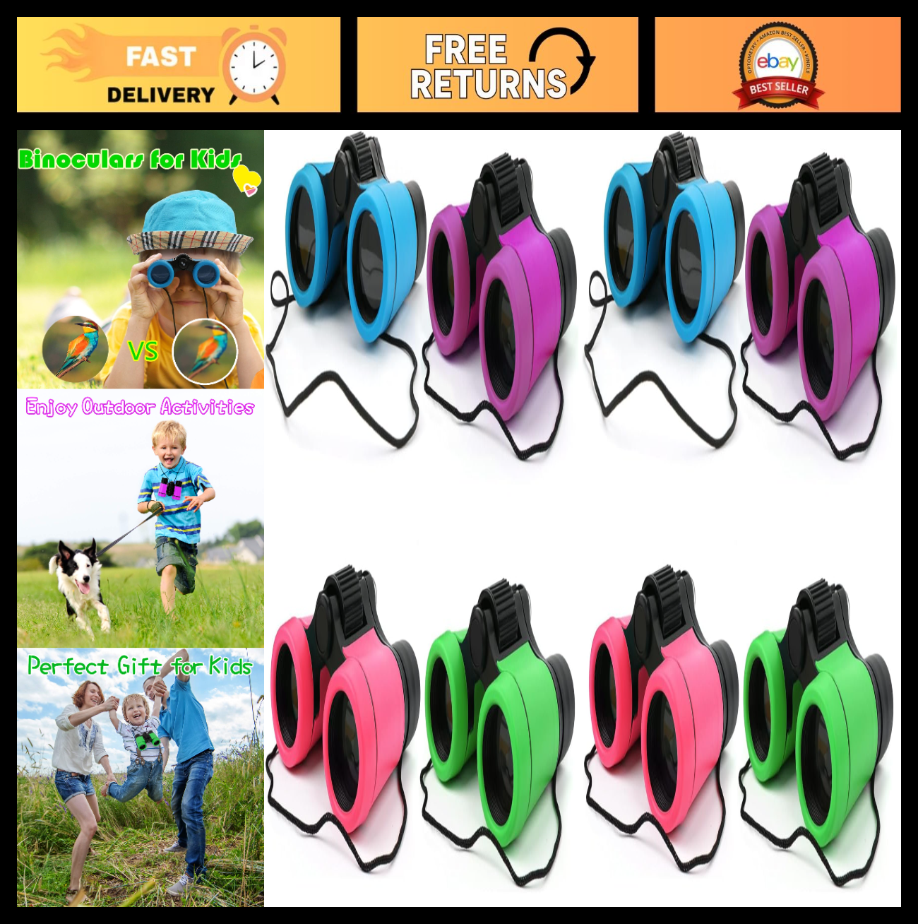 Kids Binoculars Set for Ages 3 12   Shockproof Toy for Bird Watching, Hiking, Le0