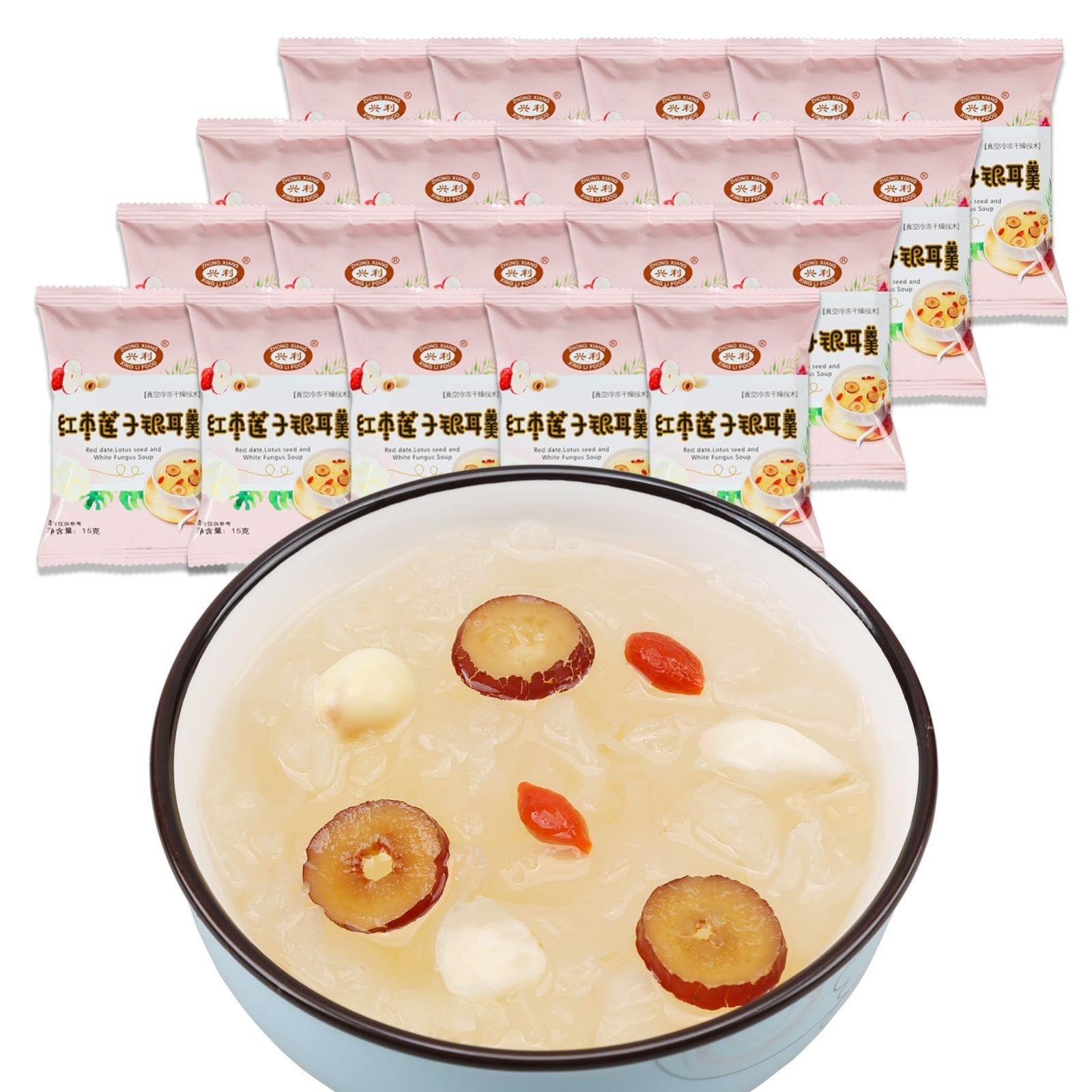 20 Bags Freeze-Dried White Fungus Soup with Goji Berries & Red Dates - Healthy D1