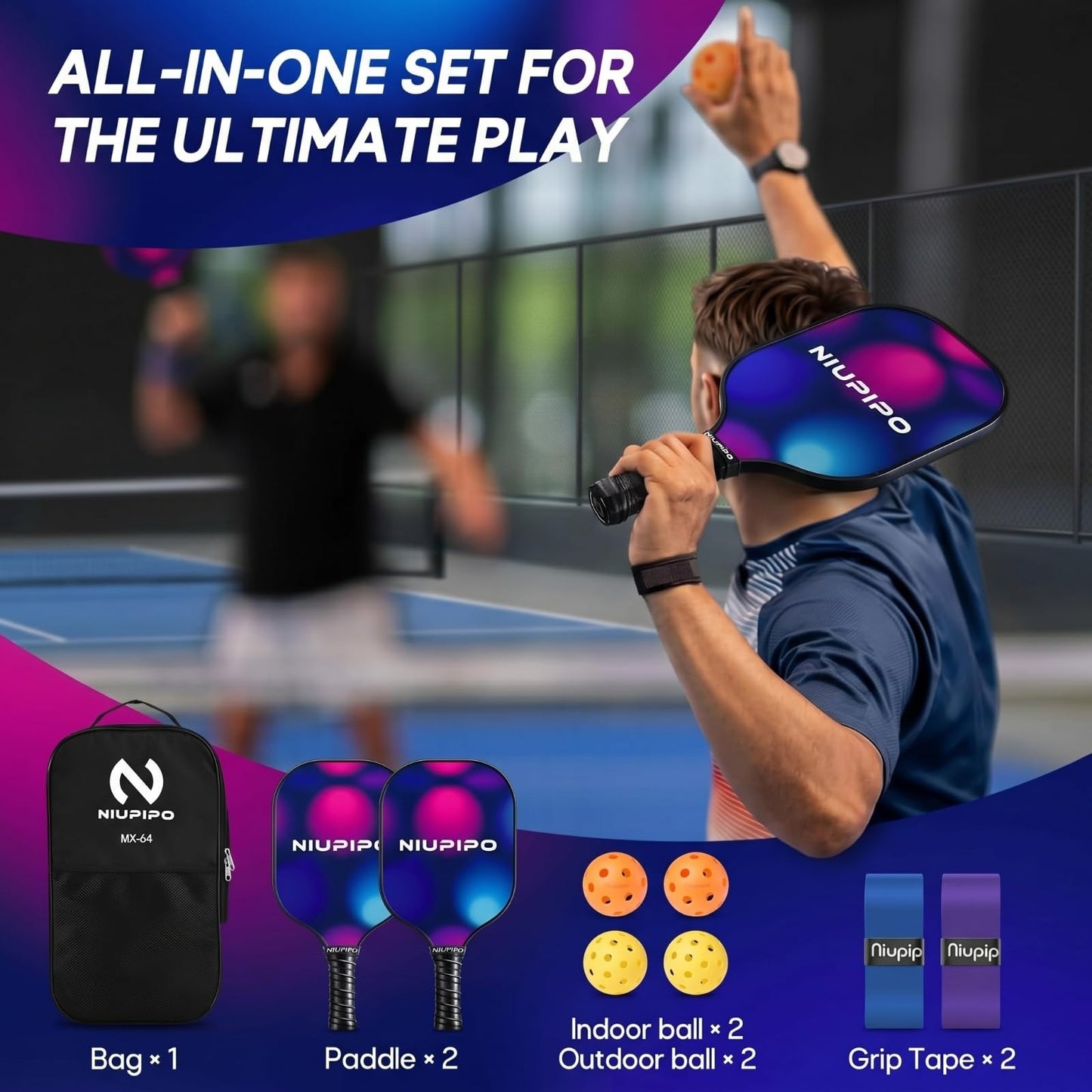 Pickleball Paddle Set of 2 or 4 - USAPA Approved, Fiberglass, Lightweight, Inclu2