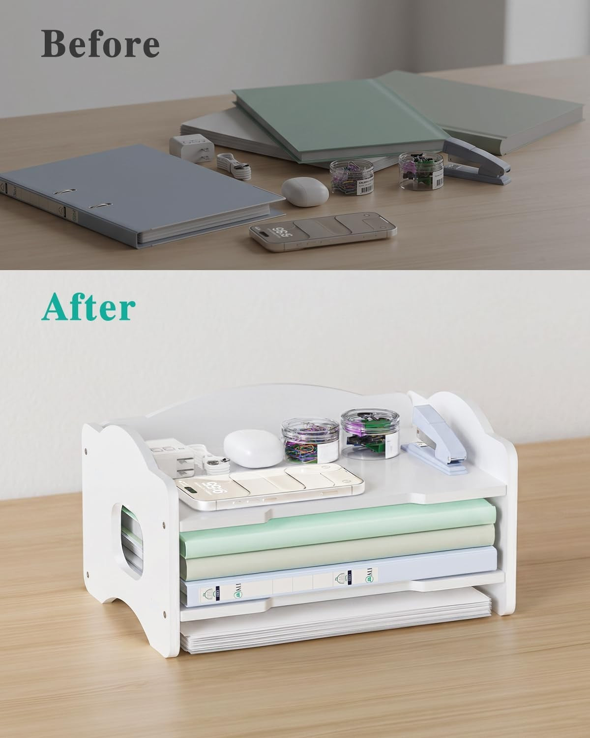 2 Tier Stackable Desk File Organizer with Handle   Paper Letter Tray for Office,5