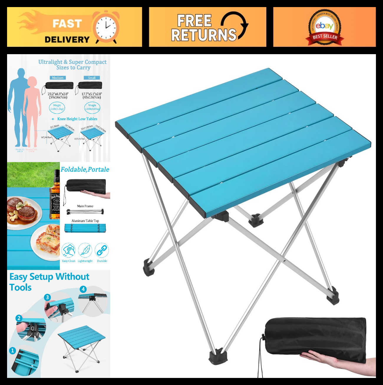 Portable Folding Camping Table - Aluminum Top, Lightweight, Ideal for Outdoor BB0