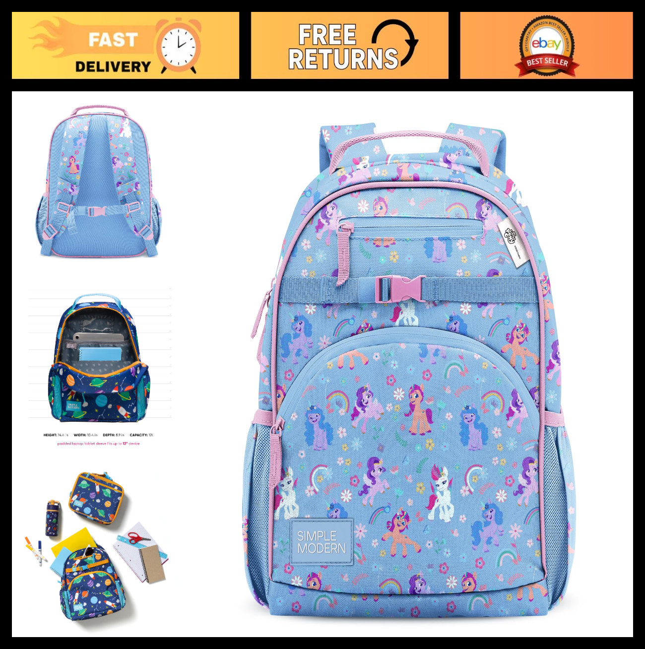 Kids My Little Pony Backpack for School, 12L, Cute Design, Durable, Unisex0