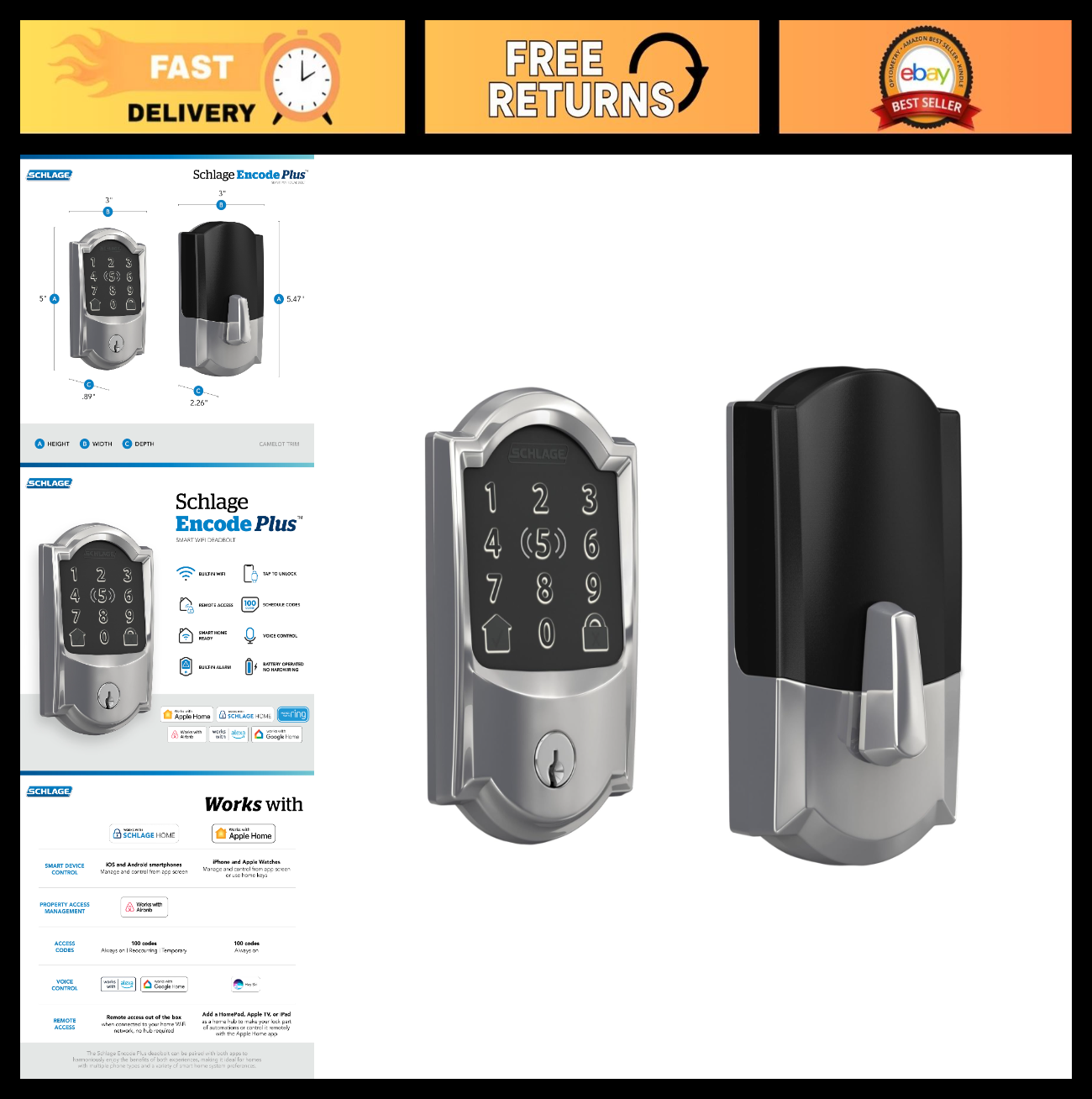 Smart WiFi Deadbolt Lock   Keyless Entry, Touchscreen, Apple Home, Alexa, Airbnb0