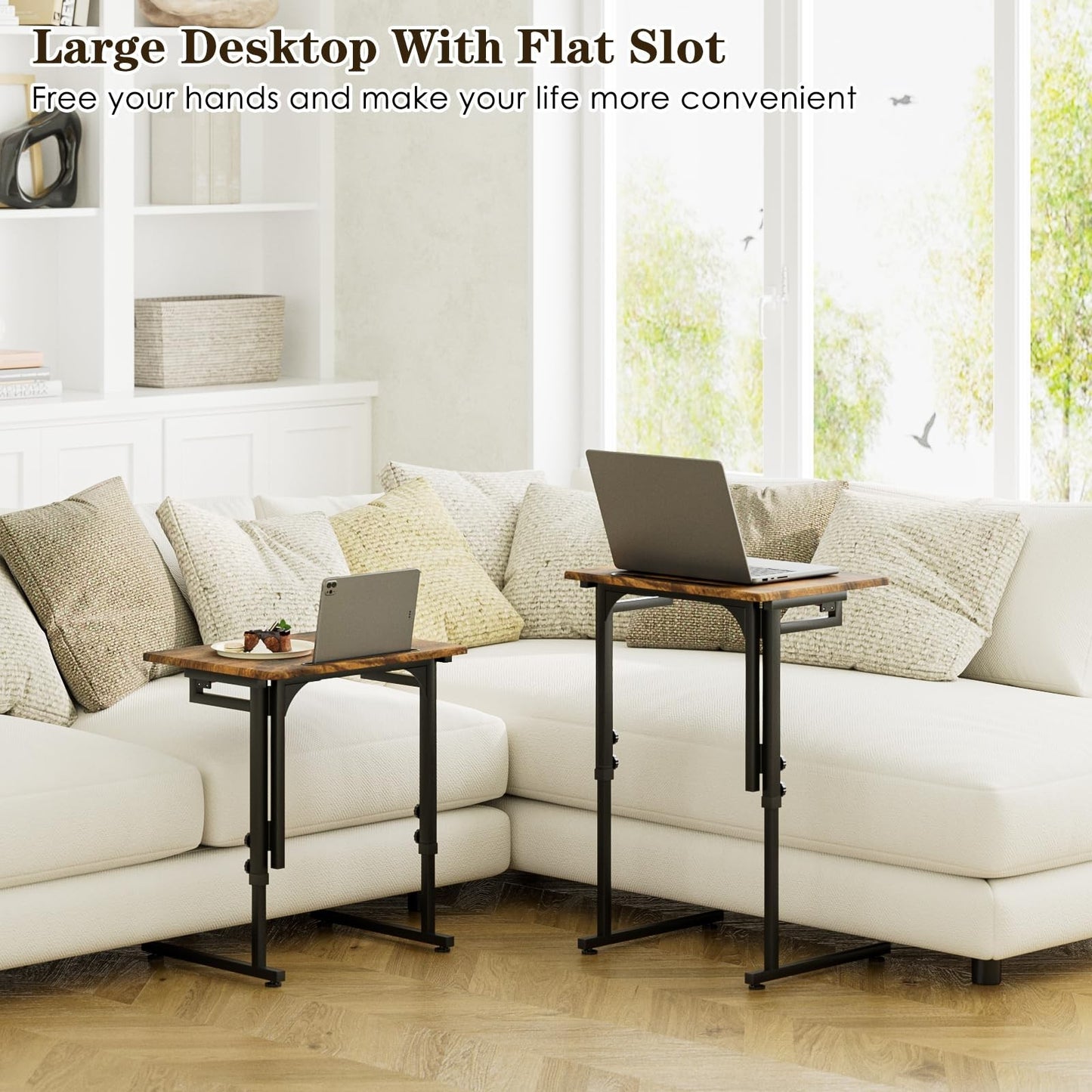 Adjustable Folding TV Tray Table - C-Shaped End Table, 6 Height Settings, Foldab7