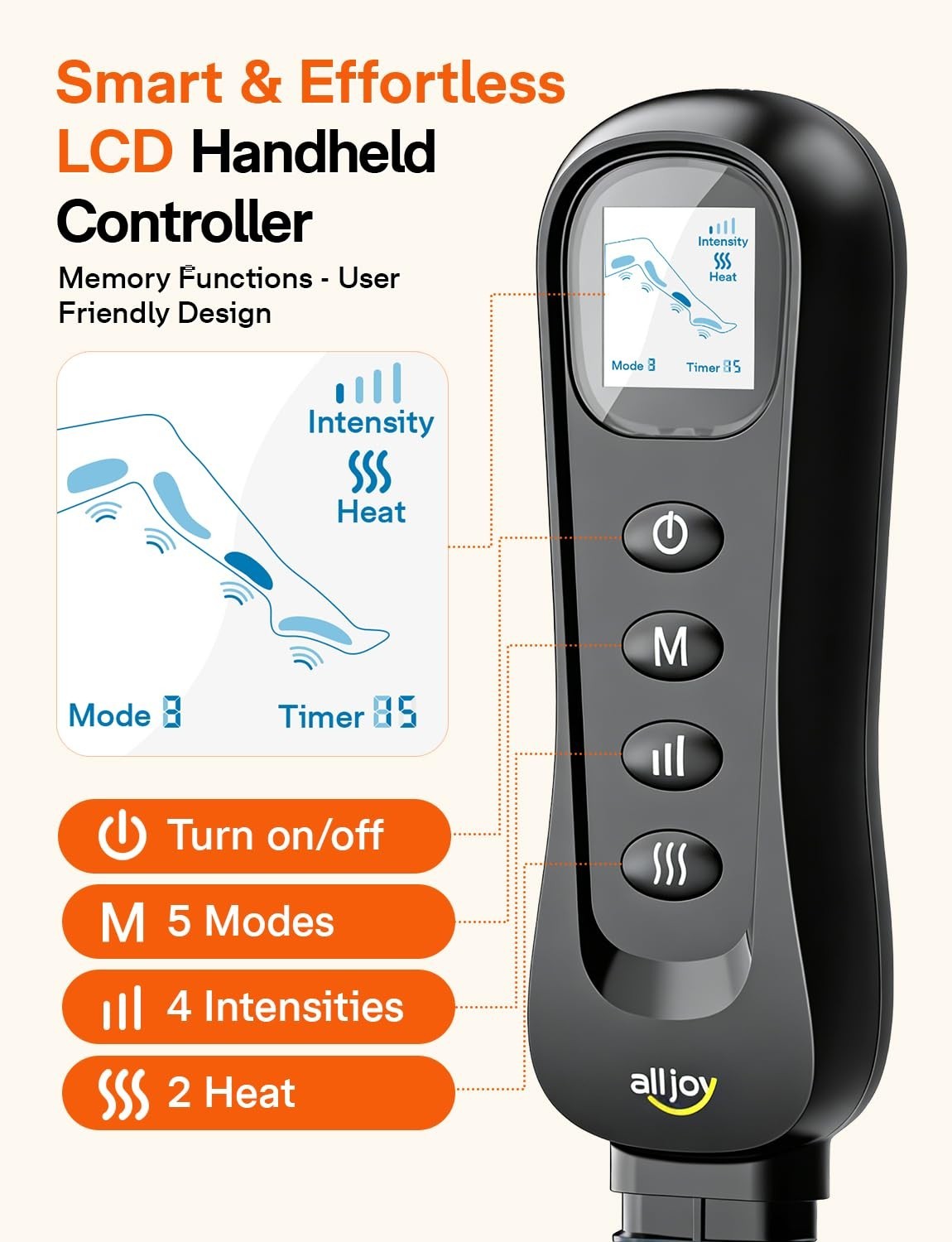 Leg Massager for Circulation & Pain Relief - Heat, Compression, 5 Modes, Gift Id6