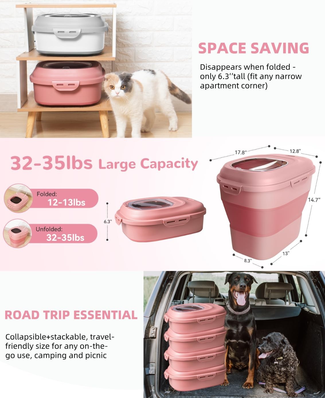 Airtight 30-35Lbs Dog Food Storage Container - Collapsible & Durable Pet Food Bi8