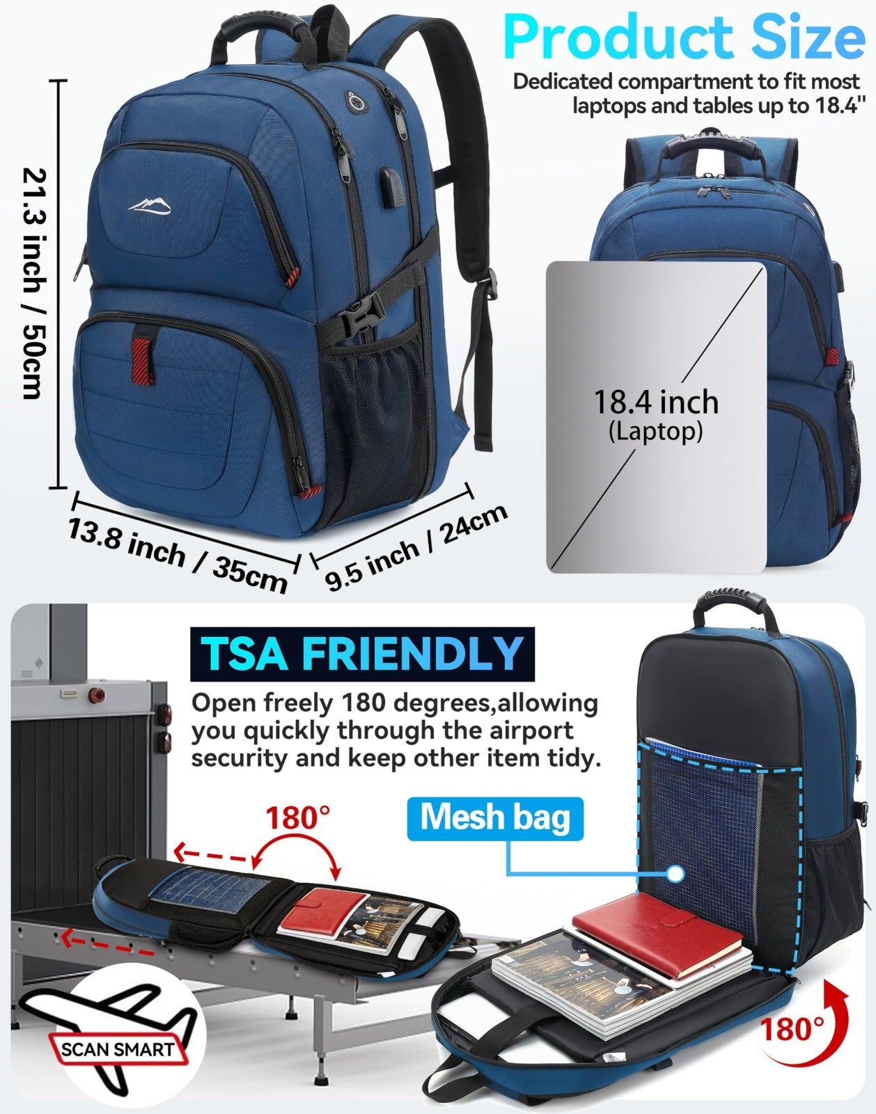 Extra Large Travel Laptop Backpack, Anti Theft TSA Approved, Fits 18.4" Laptop,2