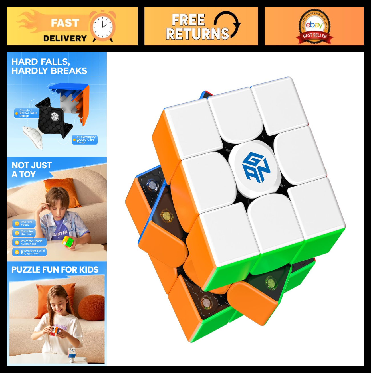 3x3 Magnetic Speed Cube Puzzle   Smooth Turning, Stable Control, Gift for Kids &0