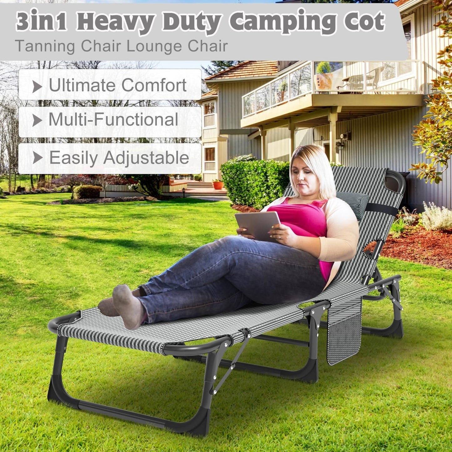 Extra Wide Heavy Duty Camping Cot for Adults, Portable Folding Camp Bed with Mat3