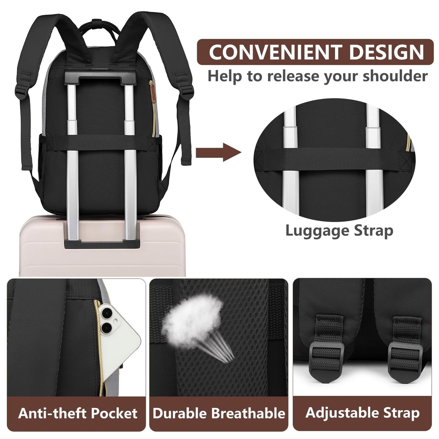 Stylish 15.6" Laptop Backpack for Women & Teens, USB Charger, Waterproof, Casual4